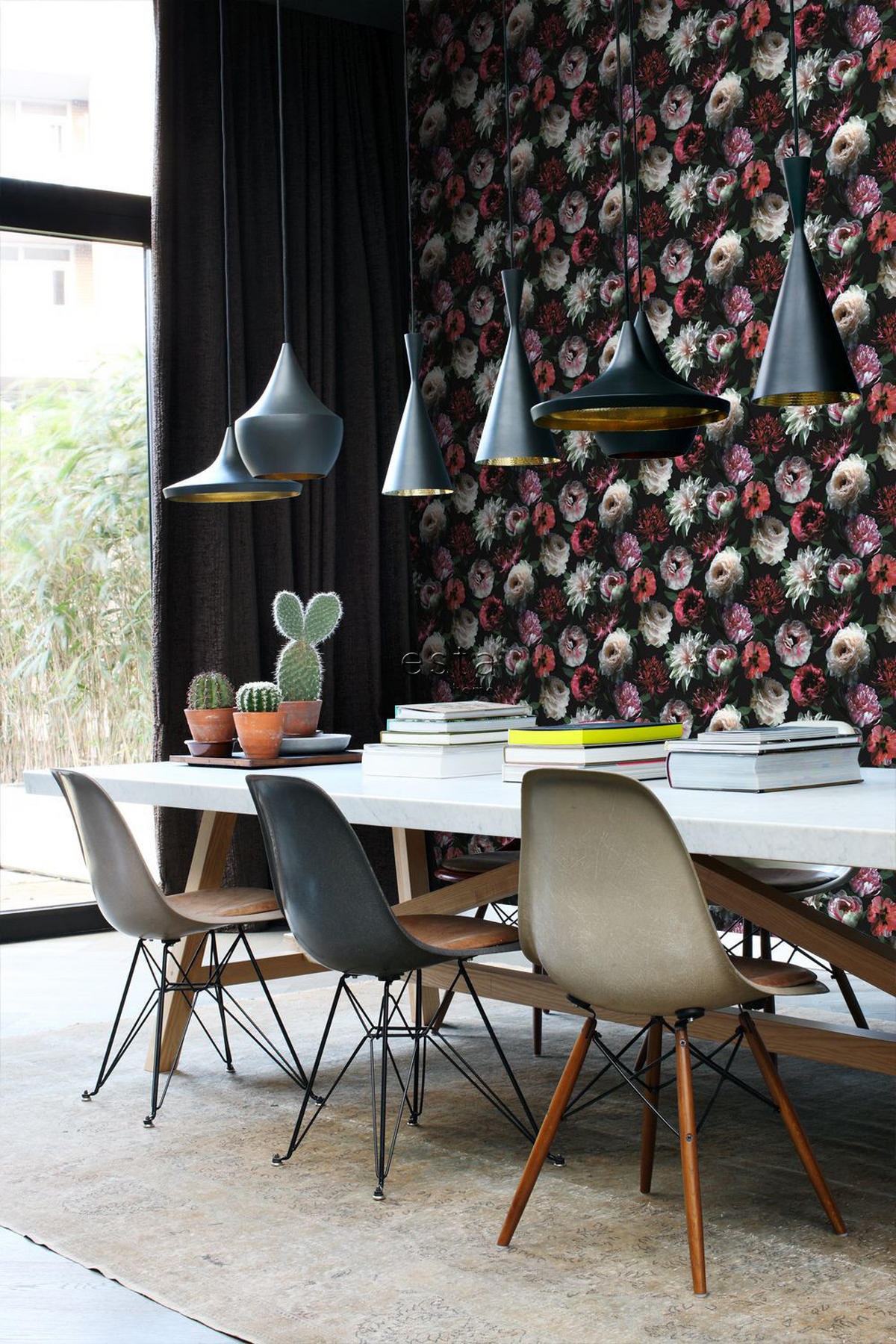 TAPETE Blumen 53 cm x 10.05 m - Schwarz, Papier (53/1000cm) - ESTAhome