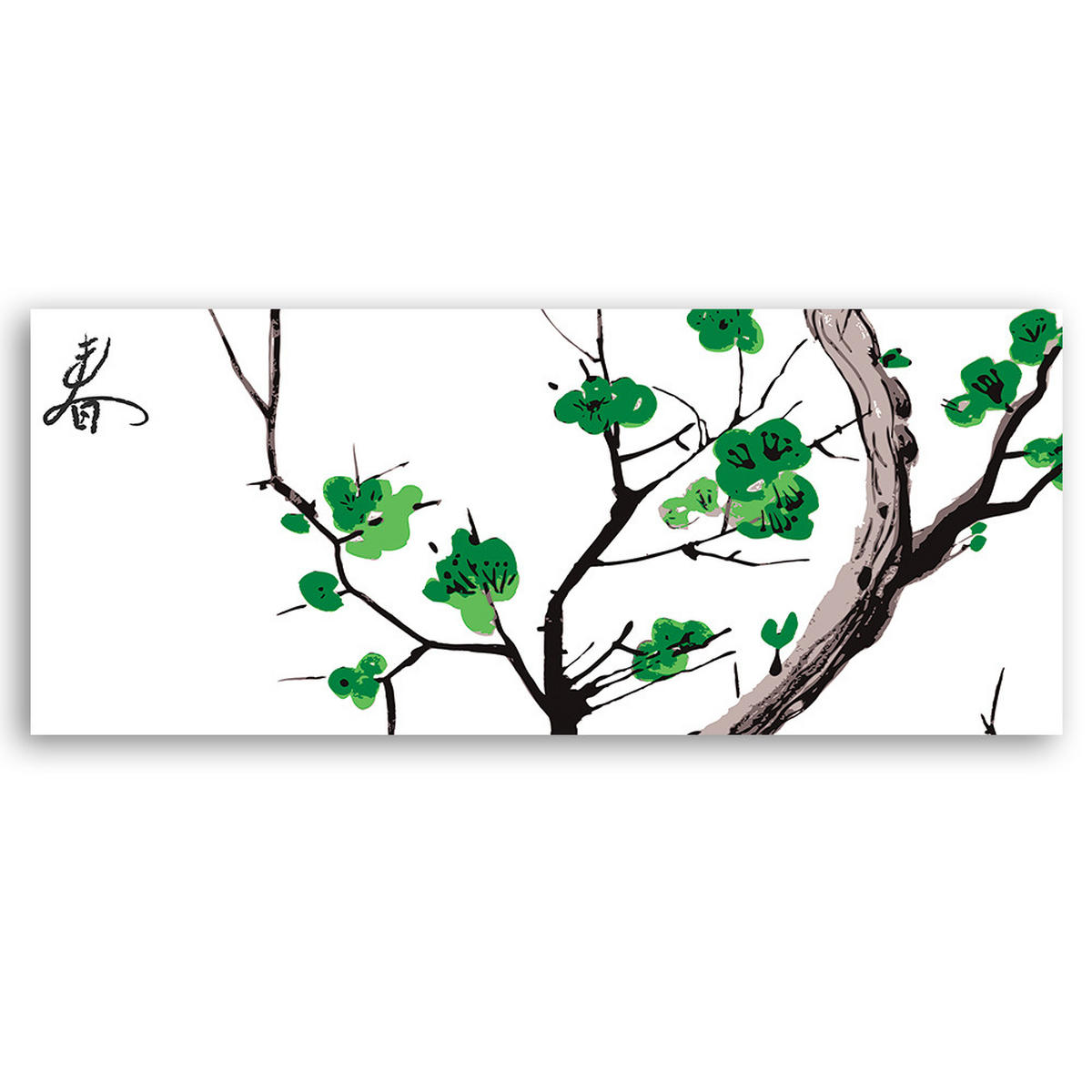 WANDBILD grüner zweig eines kirschbaums - Grün, Textil (90/30cm) - Feeby