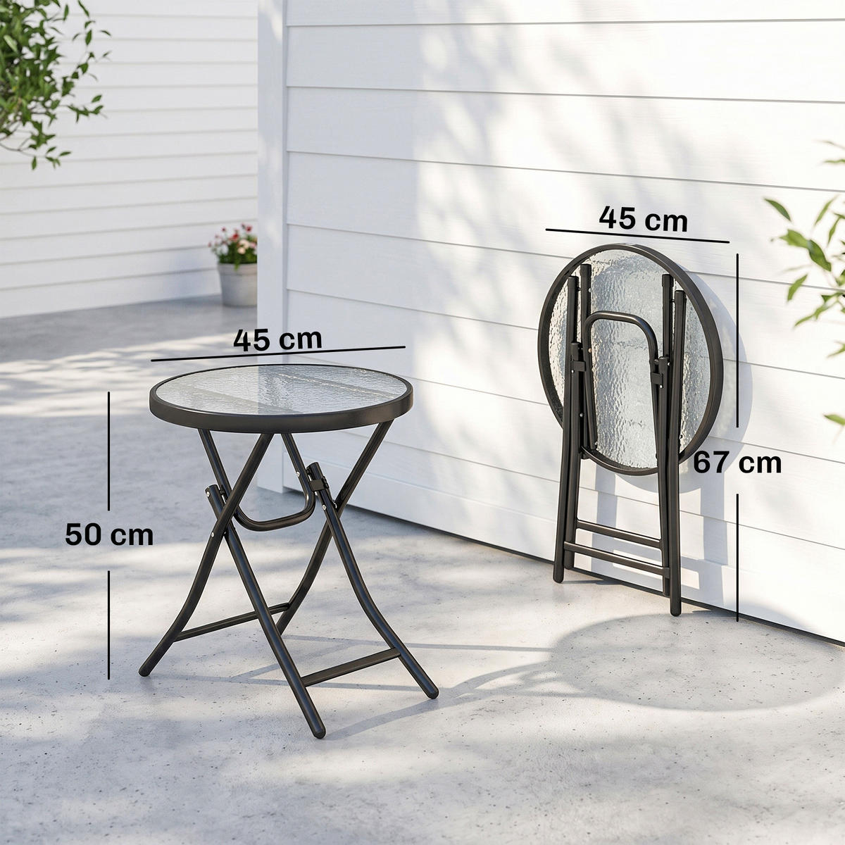 GARTENTISCH, Schwarz, Metall, Glass - Schwarz, Metall (45/45/50cm) - Outsunny