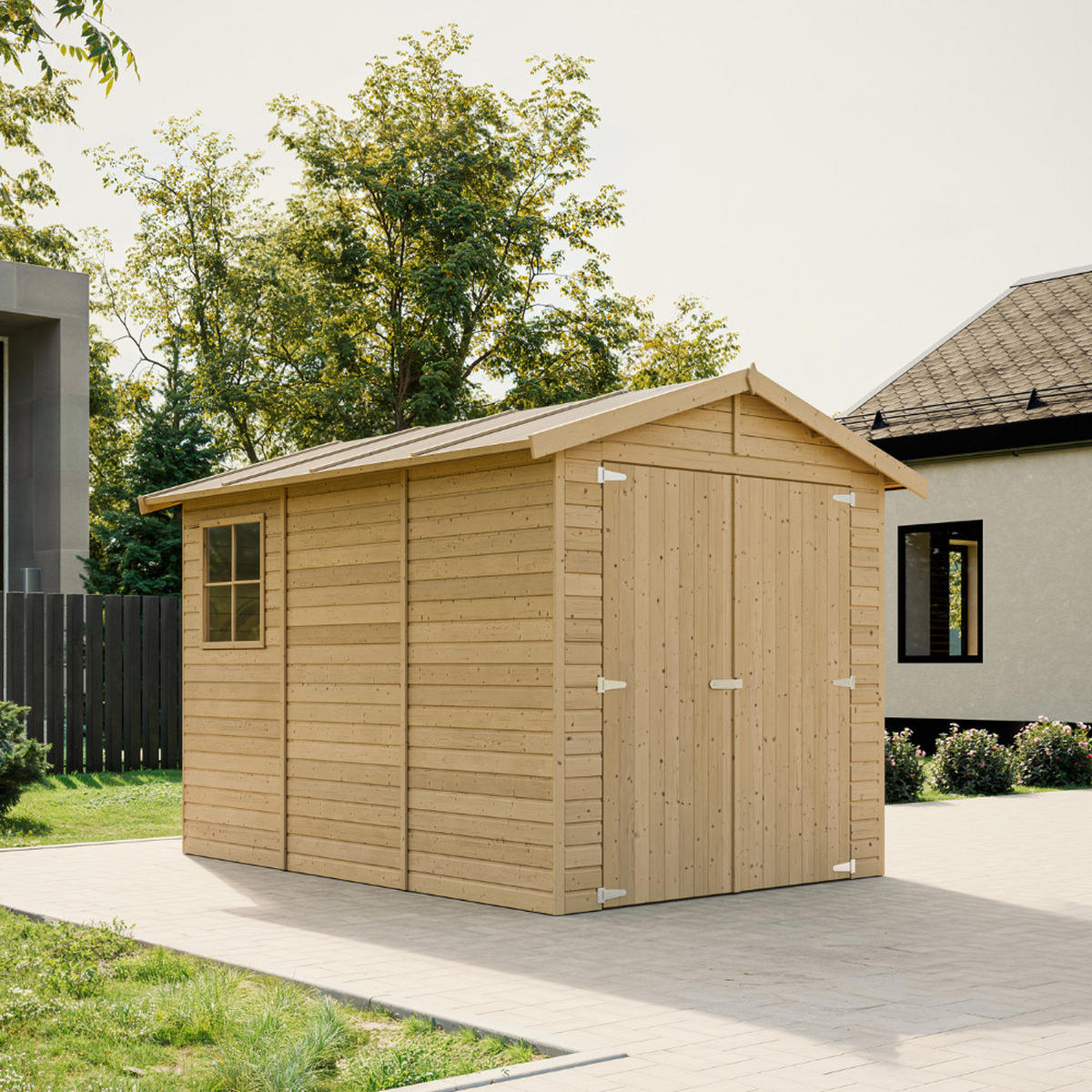 HOLZGARAGE - Abstellraum mit Fenstern- H222x244x320 cm/ 6 m² - M105 - Naturfarben, Holz (205/180/297cm) - Timbela