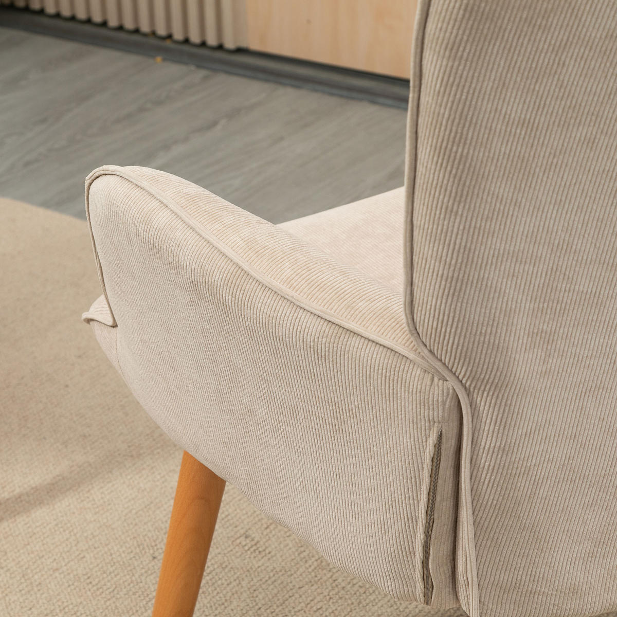 AKZENTSESSEL mit Hocker DE-07609 Cord-Optik Beige - Beige, Textil (80/101/72cm) - ComfortXL