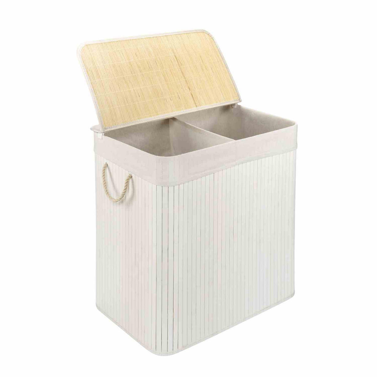 WÄSCHEKORB MIT DECKEL BAMBOO - Weiß, Naturmaterialien (52/60/32cm) - WohnDirect