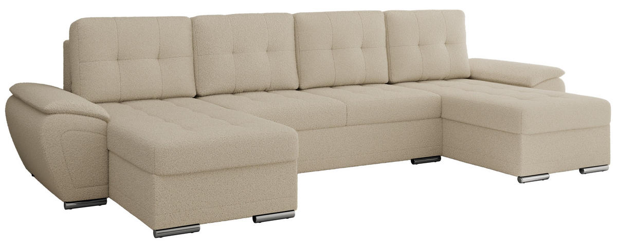 WOHNLANDSCHAFT UMBRIA U Beige Boucle - Beige/Grau, Textil/Metall (336/85/157cm) - MKS