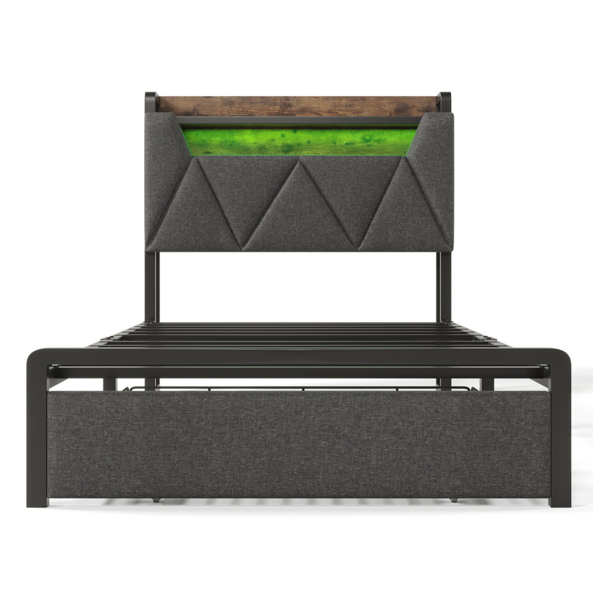 TAPECIRANI krevet od lana 90x200 cm sivi s LED rasvjetom, USB/Type-C priključcima, uzglavljem za odlaganje i ladicom - siva, tekstil (90/200cm) - Modfu