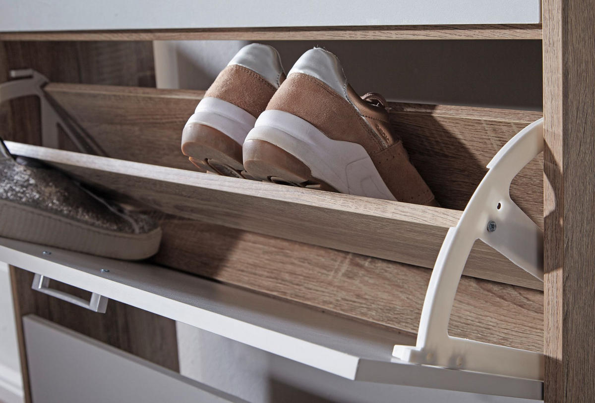 SCHUHKIPPER – Sonoma Eiche, 4 Fächer, großzügige Ablage, MDF-Holz - Beige, Holz (80/95/24cm) - KADIMA DESIGN