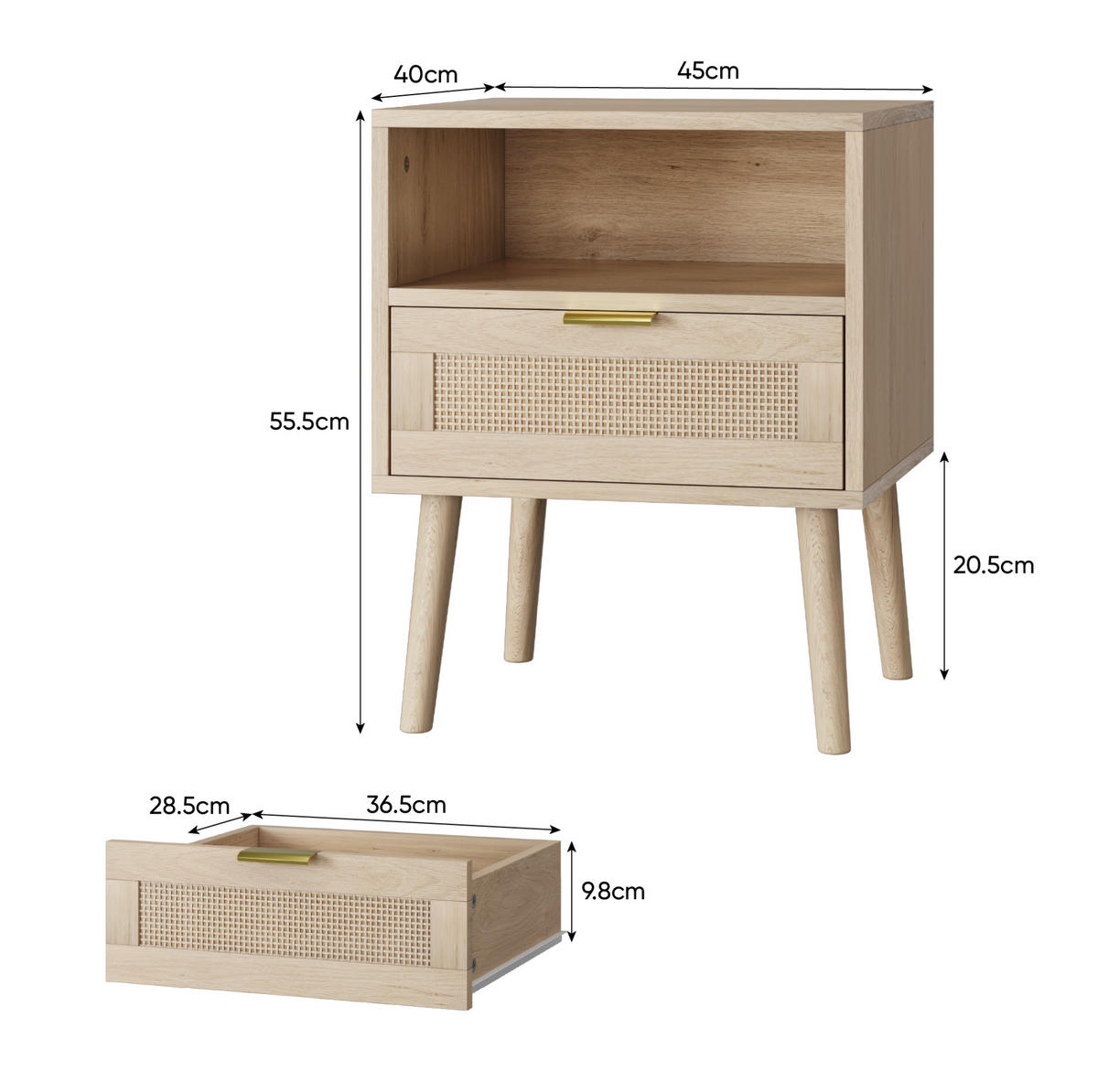 NACHTTISCH 45/40/55 cm eiche aus MDF und Spanplatte mit Schublade - Braun, Holzwerkstoff (40/55/45cm) - OKWISH