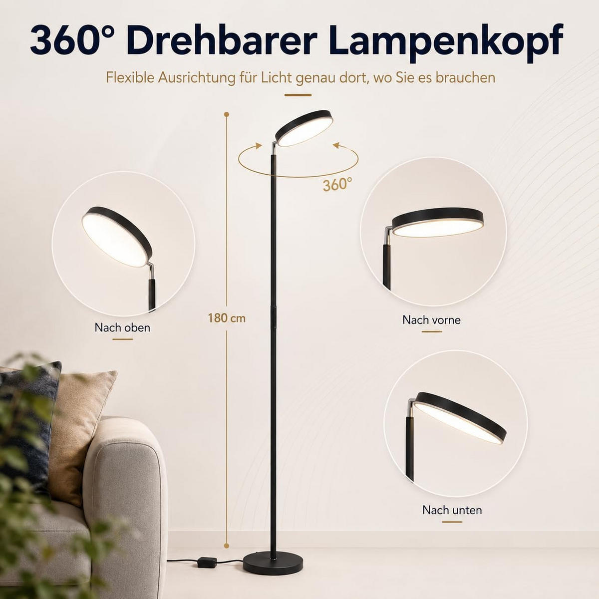 STEHLEUCHTE FL1081 LED RGB CCT Schwenkbar - Schwarz, Metall (25/25/180cm) - LOVHAUS