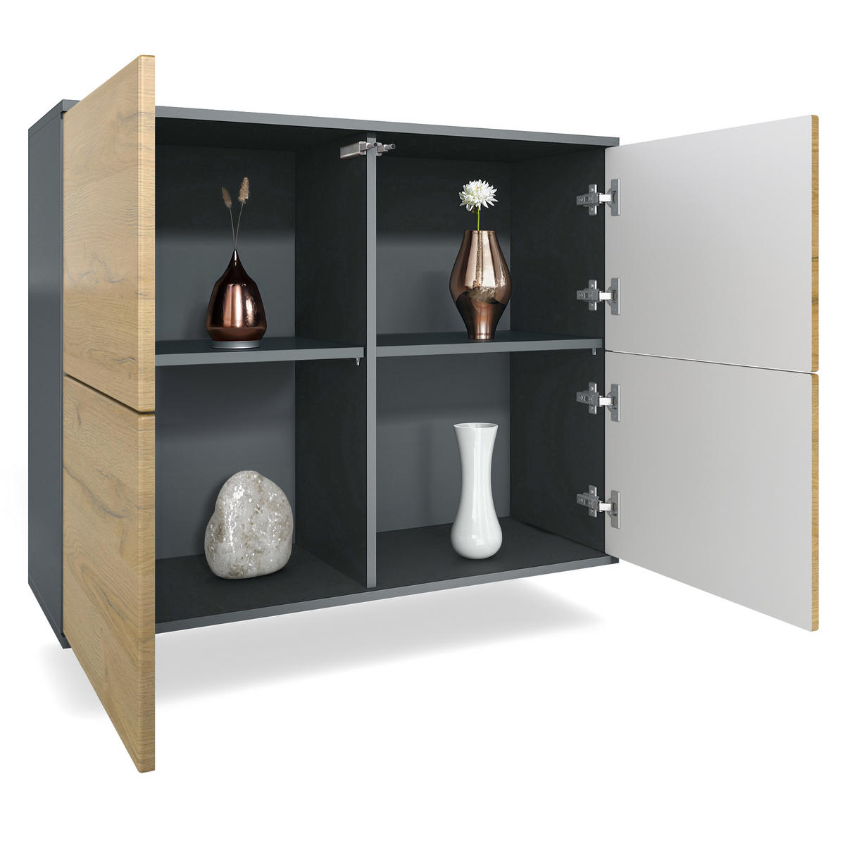 KOMMODE Rova Grau Hochglanz - Grau, Holzwerkstoff (92.5/73.5/35cm) - Vladon