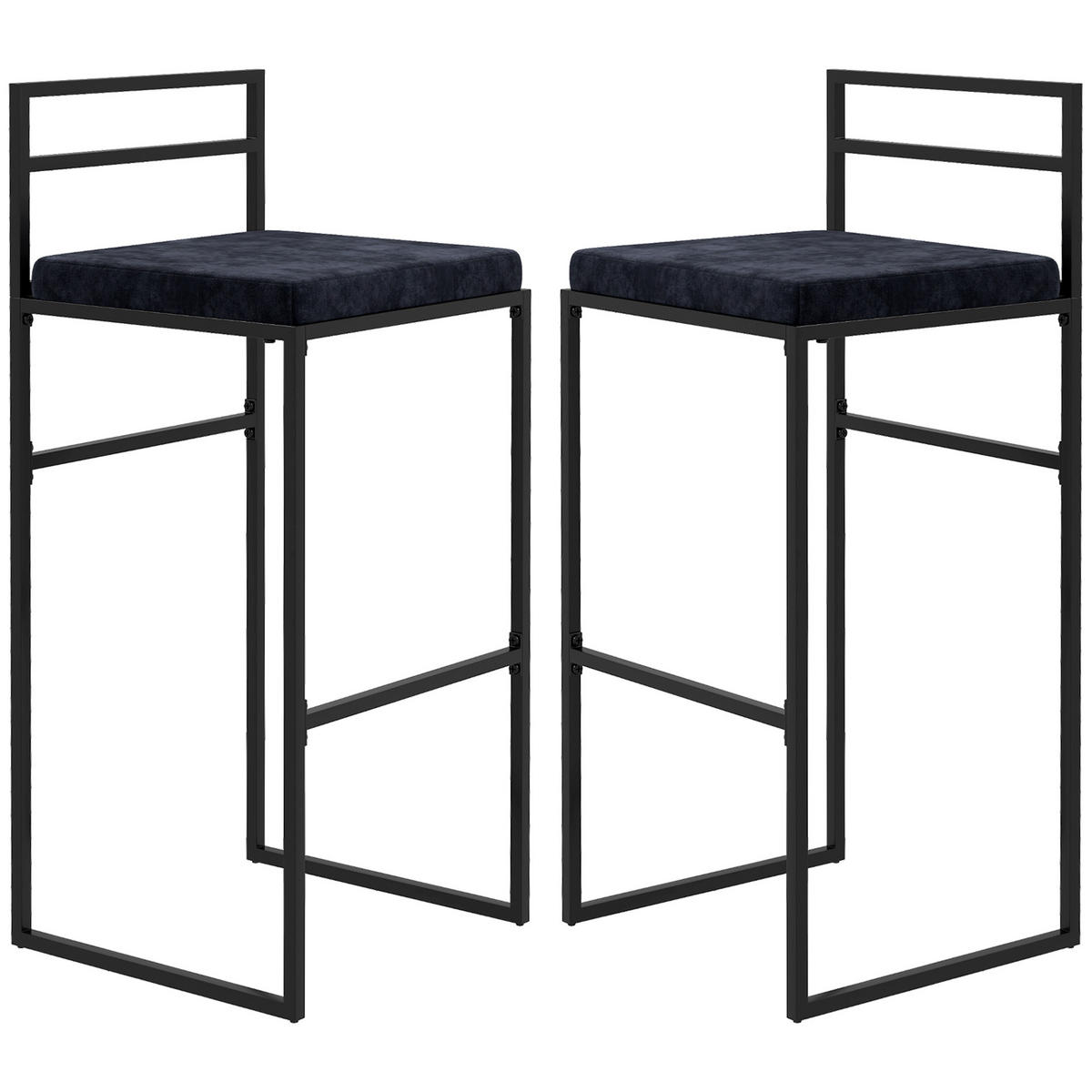 BARHOCKER 2er-Set DE-14728 Samtbezug mit Fußstütze Schwarz - Schwarz, Metall (40/91/42cm) - ComfortXL