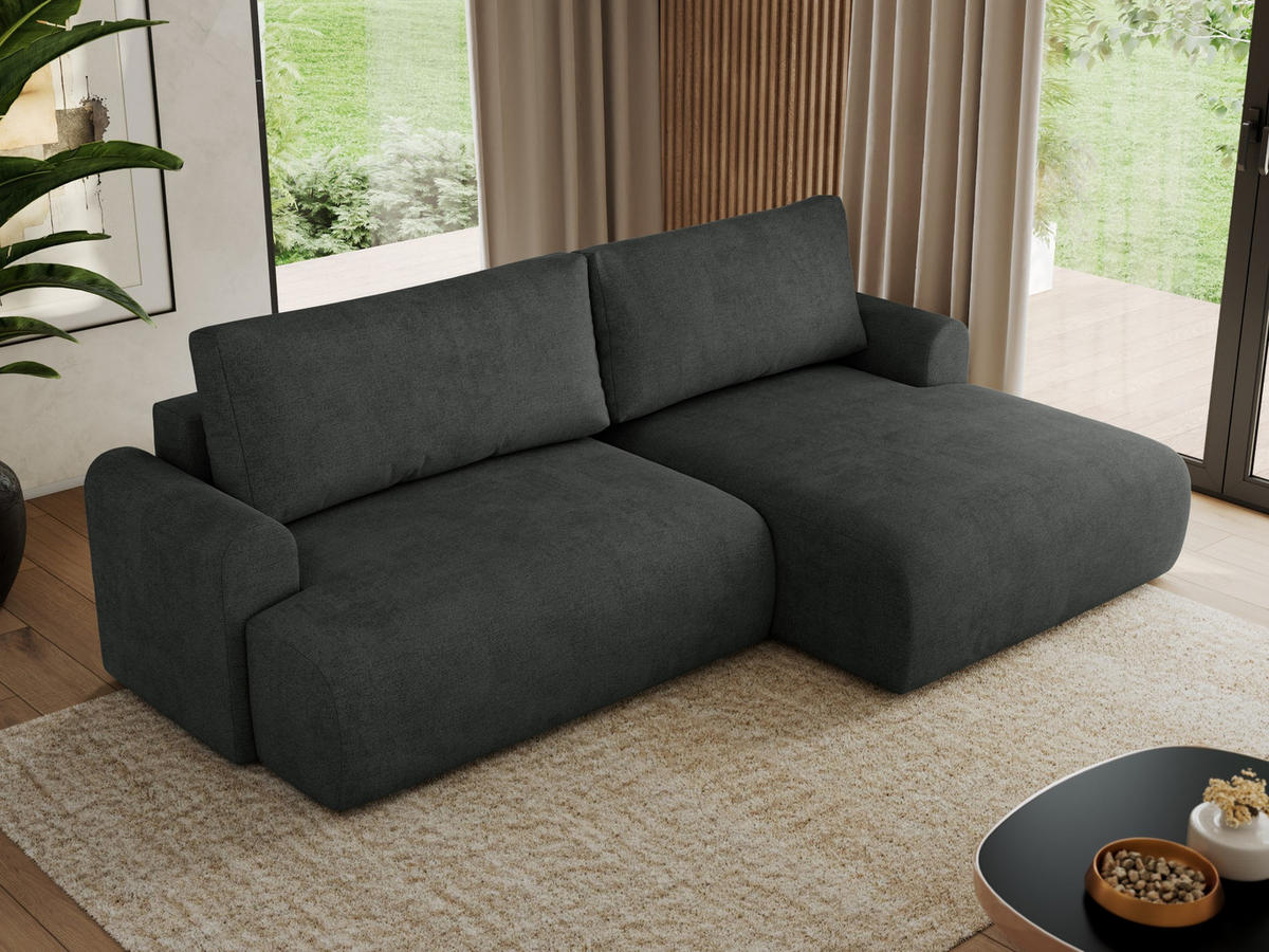 ECKSCHLAFSOFA TONO L Dunkelgrau Struktur - rechts - Dunkelgrau/Schwarz, Kunststoff/Textil (150/260cm) - MKS