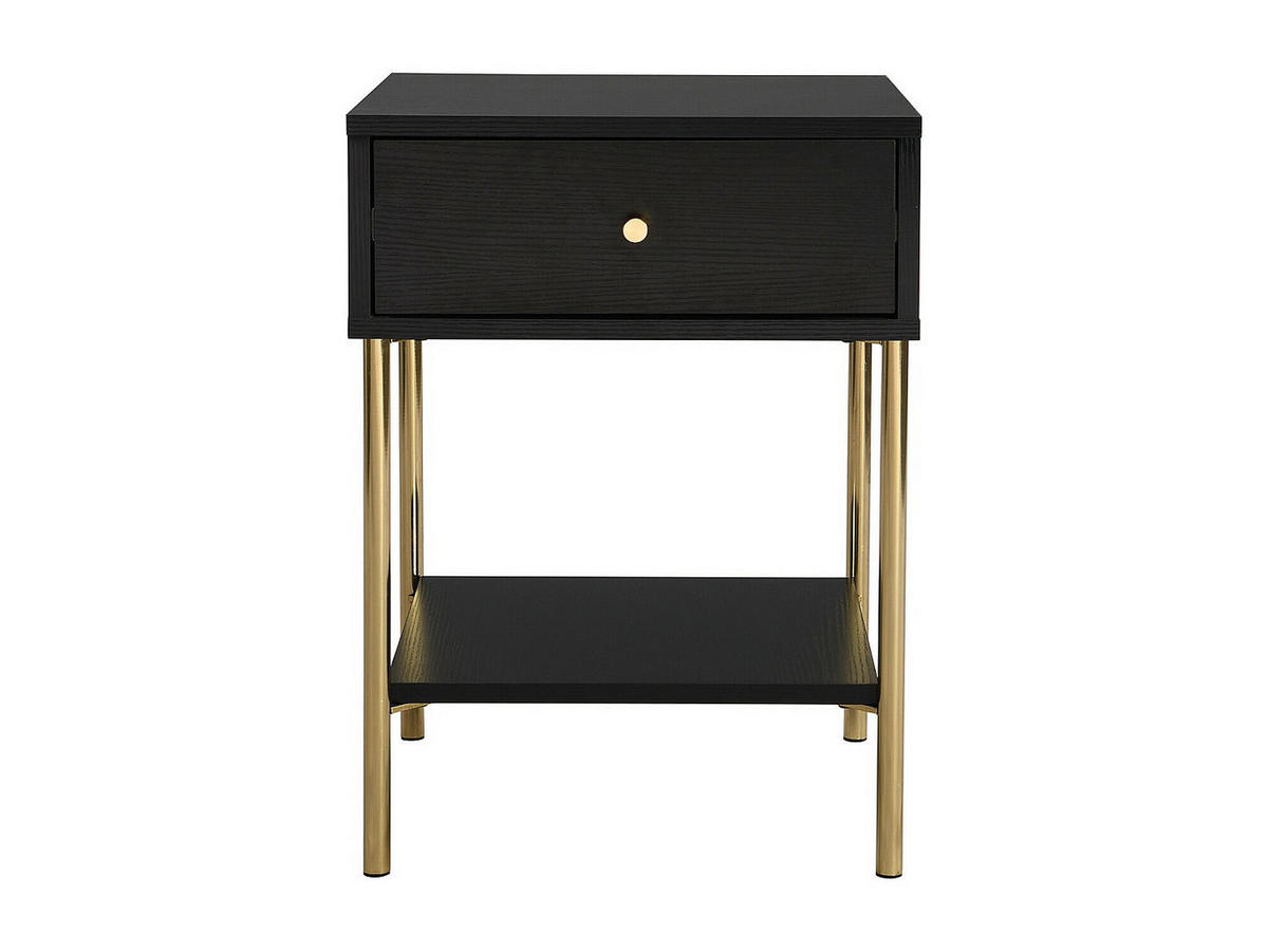2ER-SET Nachttische mit 1 Schublade - MDF & Metall - Schwarz & Goldfarben - MILAVIA - Schwarz, Holz (40/55/40cm) - Vente-Unique