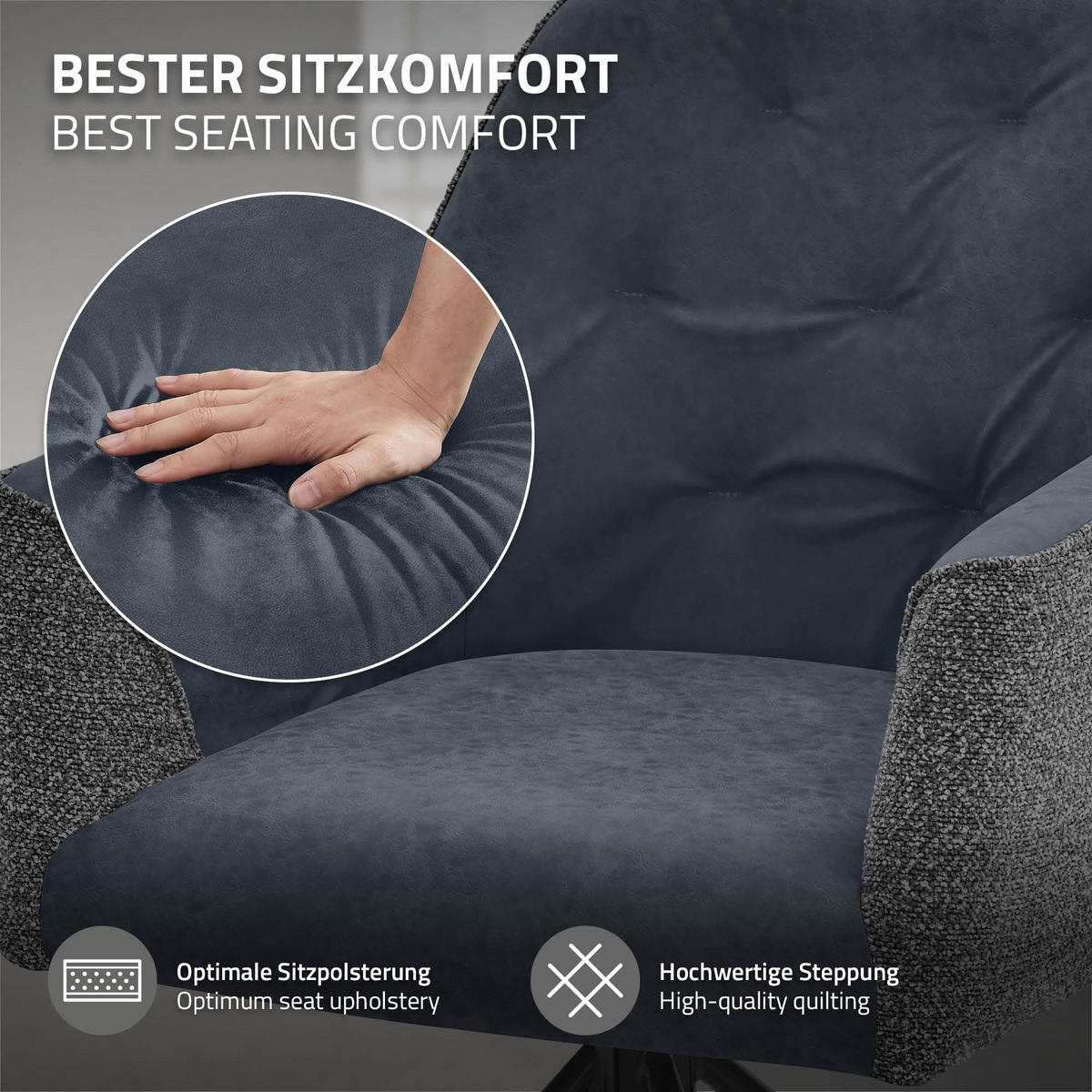 ESSZIMMERSTÜHLE 2er Set drehbar Küchenstühle gepolstert aus Webstoff-Kunstleder Anthrazit - Anthrazit/Schwarz, Textil/Metall (62/81/65cm) - ML-DESIGN