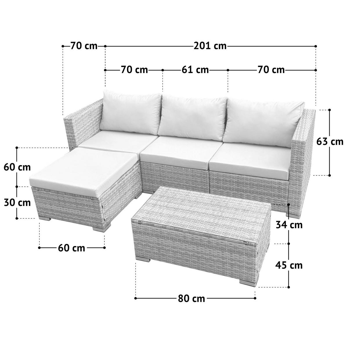 GARTENLOUNGE Queens Polyrattan Schwarz - Schwarz/Grau, Kunststoff - SVITA