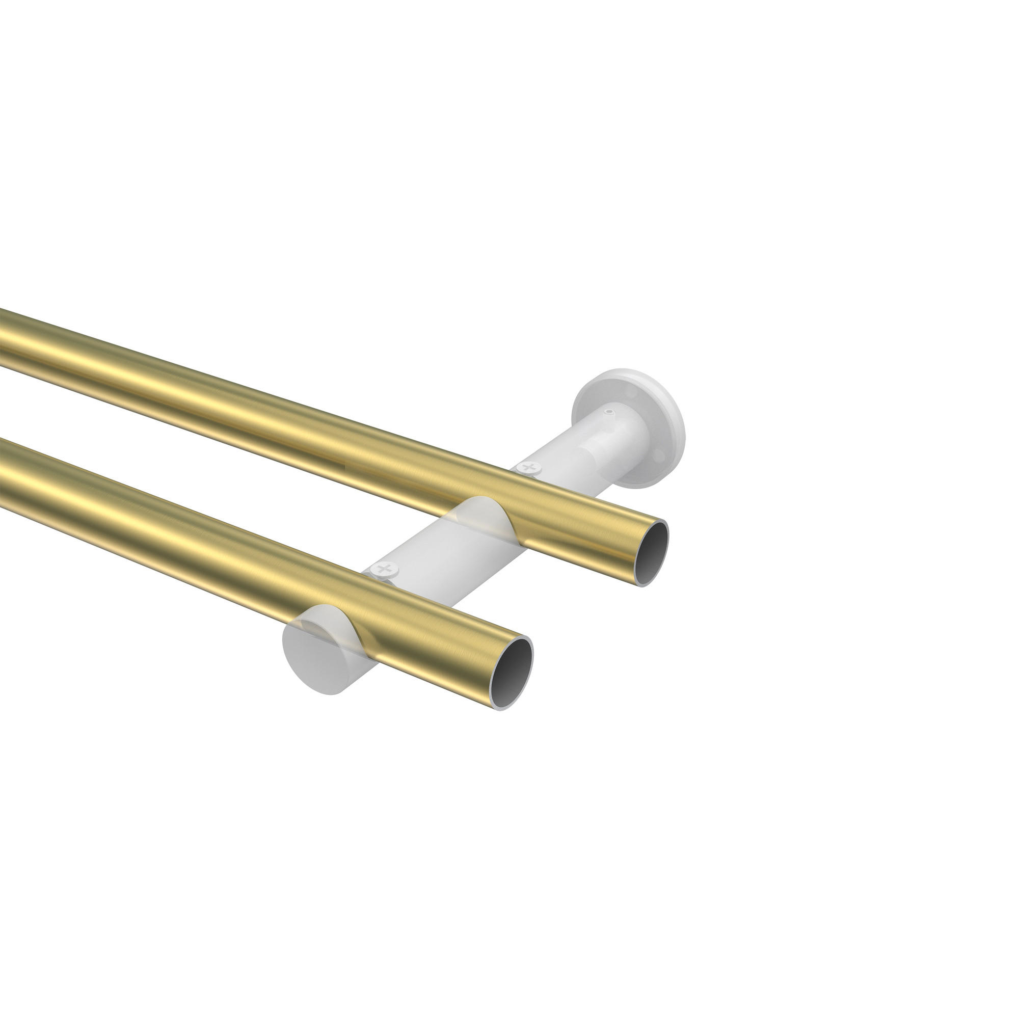 GARDINENSTANGE Platon Sitra 240 cm (geteilt in 2 x 120 cm), 2-läufig (ohne Ringe), 20 mm Ø Messing-Optik - Messingfarben, Metall (240cm) - INTERDECO