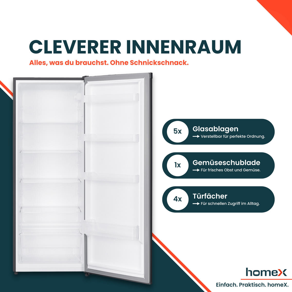 KÜHLSCHRANK ohne Gefrierfach groß - 242 Liter, freistehend, leise, silber - Silberfarben, Glas/Kunststoff (54.4/142.6/55.6cm) - homeX