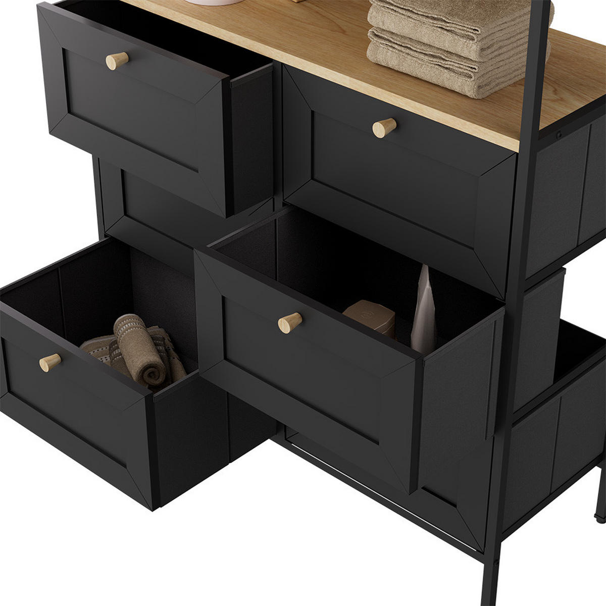 KOMMODE Belaro Schwarz 80 x 95 cm mit 6 Schubladen - Schwarz, Holzwerkstoff (80/95/30cm) - Vicco