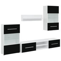 WOHNWAND 5-teilig mit Led-Beleuchtung 240 cm aus Holzwerkstoff in Schwarz, Weiß - Schwarz, Holz (240/195/40cm) - vidaXL