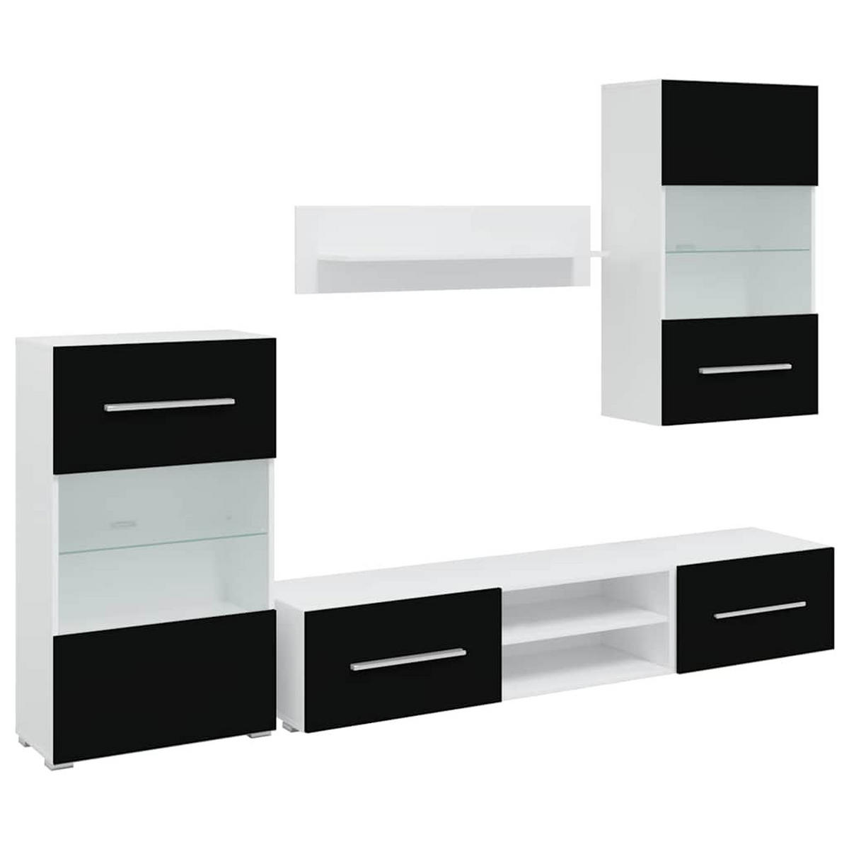 WOHNWAND 5-teilig mit Led-Beleuchtung 240 cm aus Holzwerkstoff in Schwarz, Weiß - Schwarz, Holz (240/195/40cm) - vidaXL