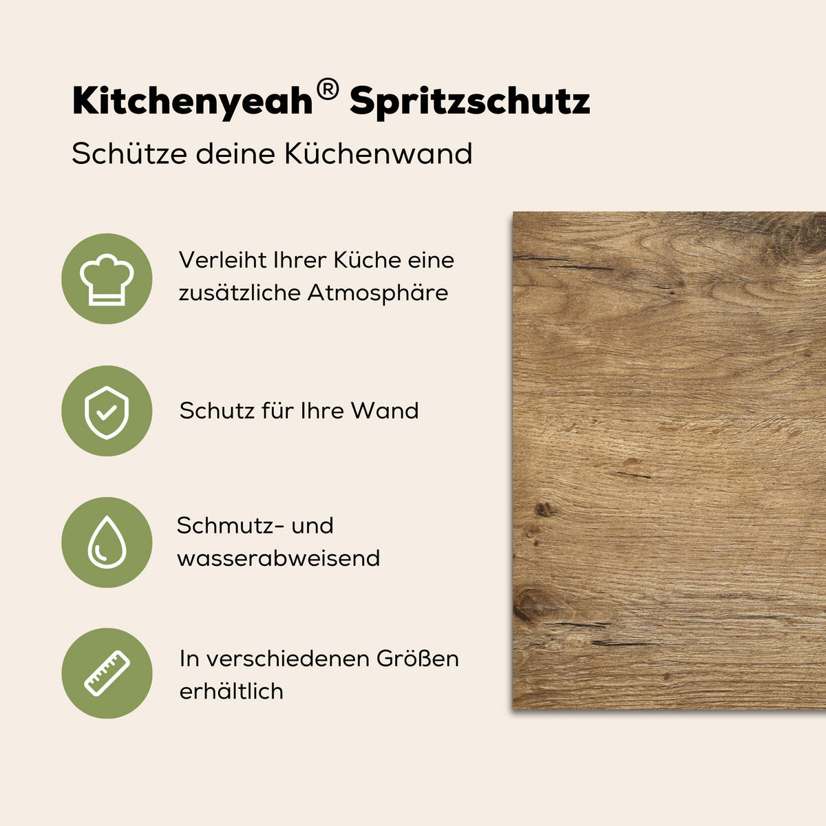 SPRITZSCHUTZ KÜCHE Holz - Braun - Holzoptik 90x60 cm - Eichefarben, Metall (90/0.3/60cm) - MuchoWow