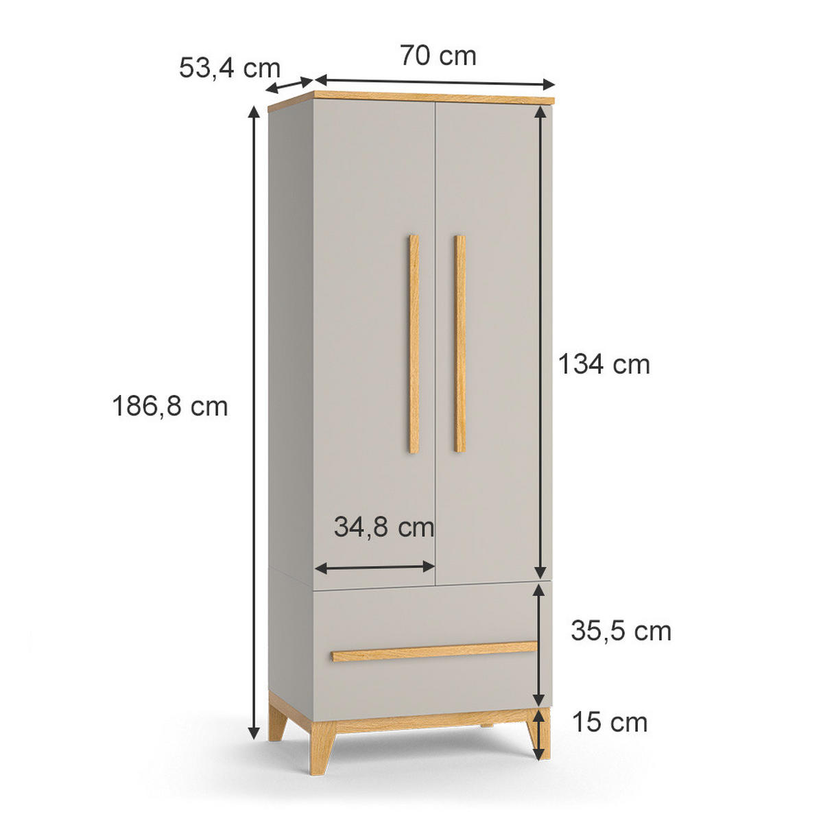 KINDERKLEIDERSCHRANK Malia Cashmere-Eiche 70 x 186.8 cm - Kaschmir, Holzwerkstoff (70/186.8/53.4cm) - VitaliSpa