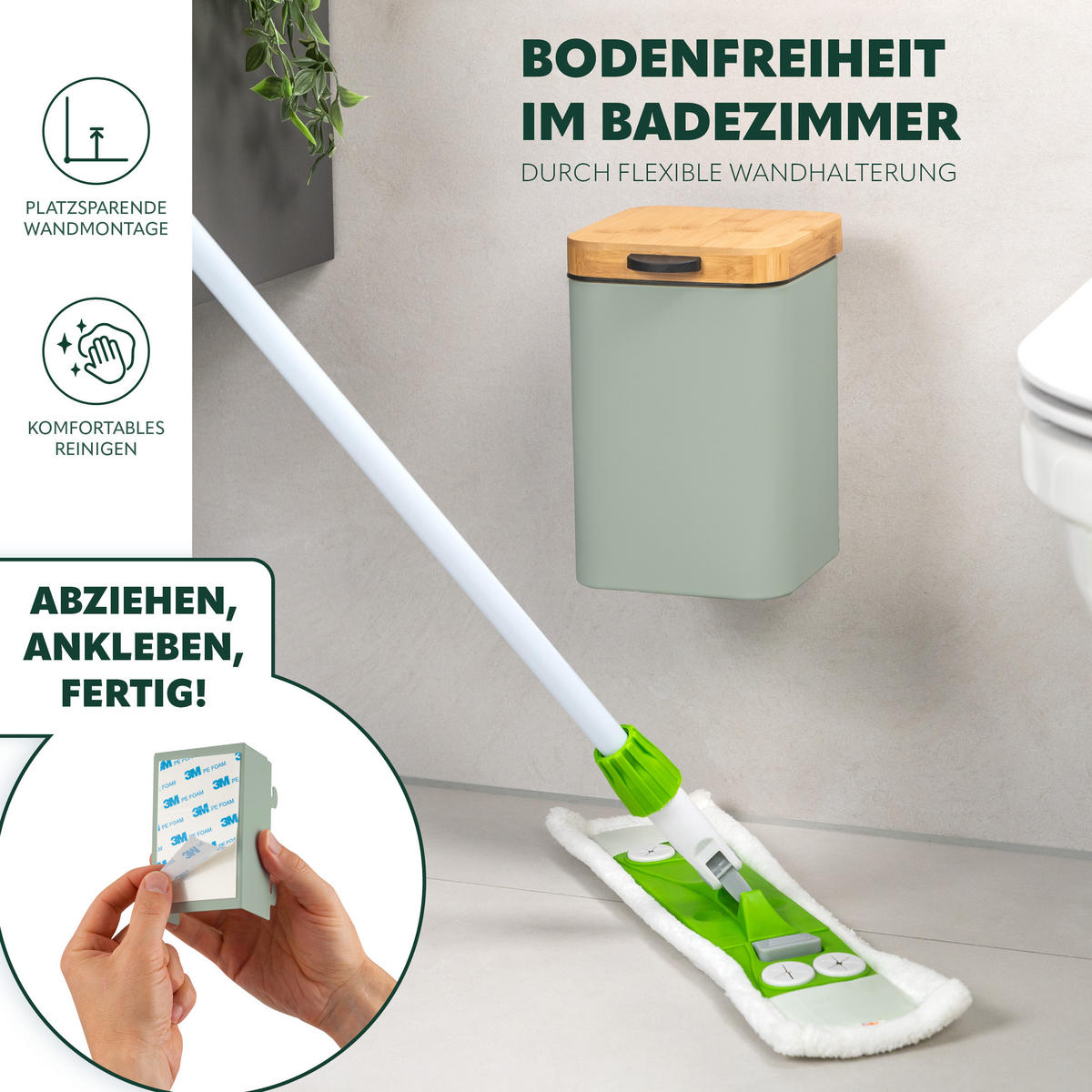 WAND-KOSMETIKEIMER 3 L, eckig, salbei - Salbeigrün, Metall (16/24/23cm) - bremermann