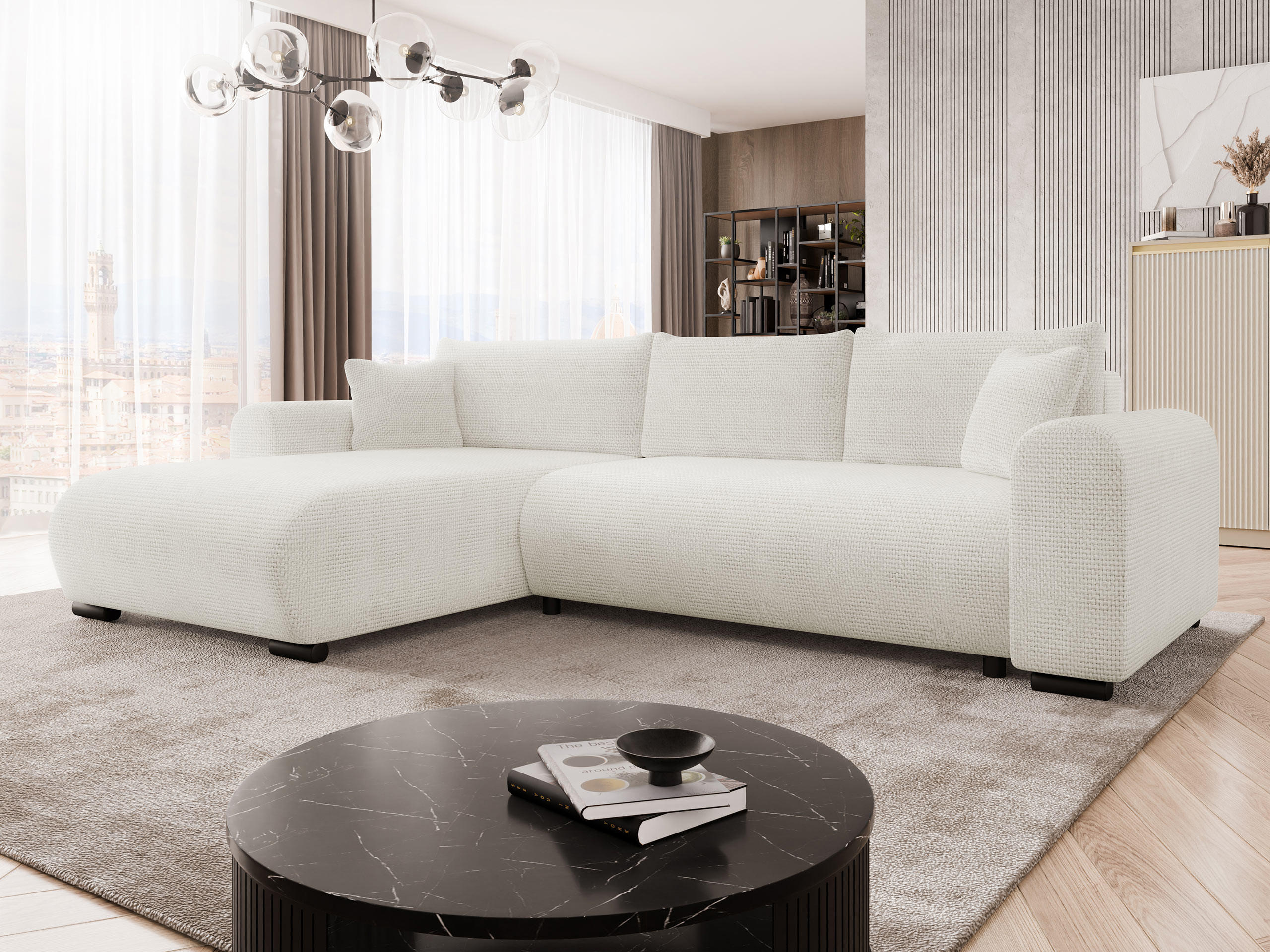 ECKSOFA Merkos - Creme/Schwarz, Holz/Textil (285/188cm) - MIRJAN24