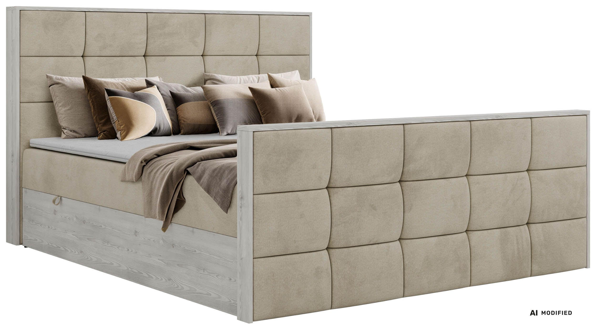 BOXBETT ALNOR DUO 140/200 - Beige Velvet - Topper Visco - H3 - Beige/Schwarz, Kunststoff/Textil (140/200cm) - MKS