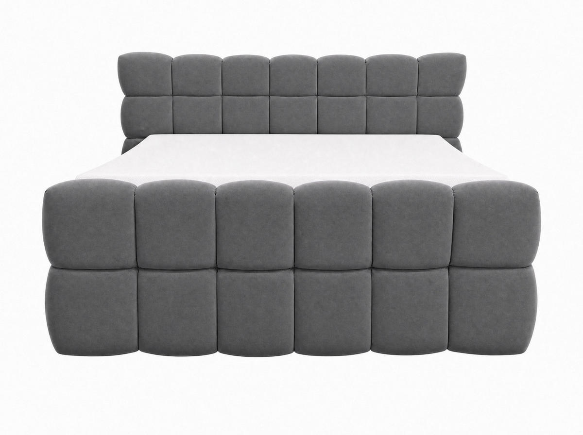 BOXSPRINGBETT Milano Anthrazit 160/200 cm Samt Stoff mit Bettkasten, mit Matratze, mit Topper H3/H4 - Anthrazit, Textil (160/200cm) - wonello