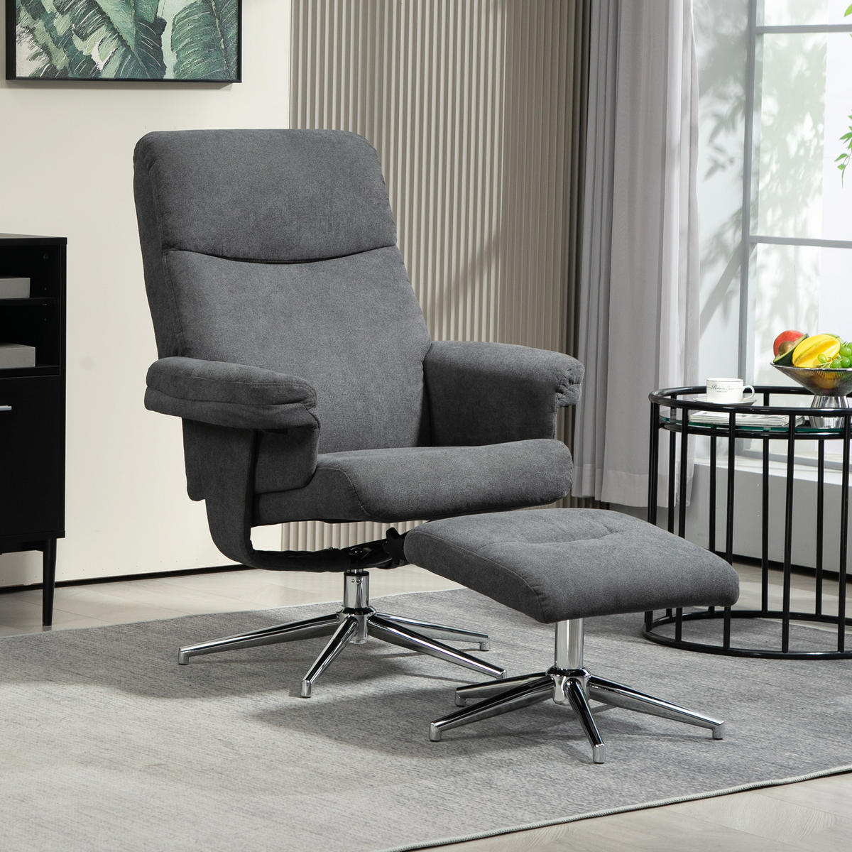 RELAXSESSEL mit Hocker, Gepolstert Fernsehsessel mit Liegefunktion, Liegesessel - Dunkelgrau, Kunststoff (78/106/85cm) - HOMCOM