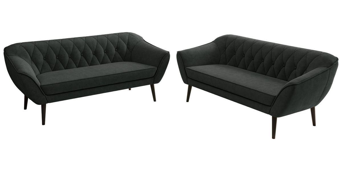 SEDACÍ SOUPRAVA PIRS 3+3 - Tmavě šedá Strukturovaná látka - Černé nohy - černá/tmavě šedá, kompozitní dřevo/textil (180/75/74cm) - MKS