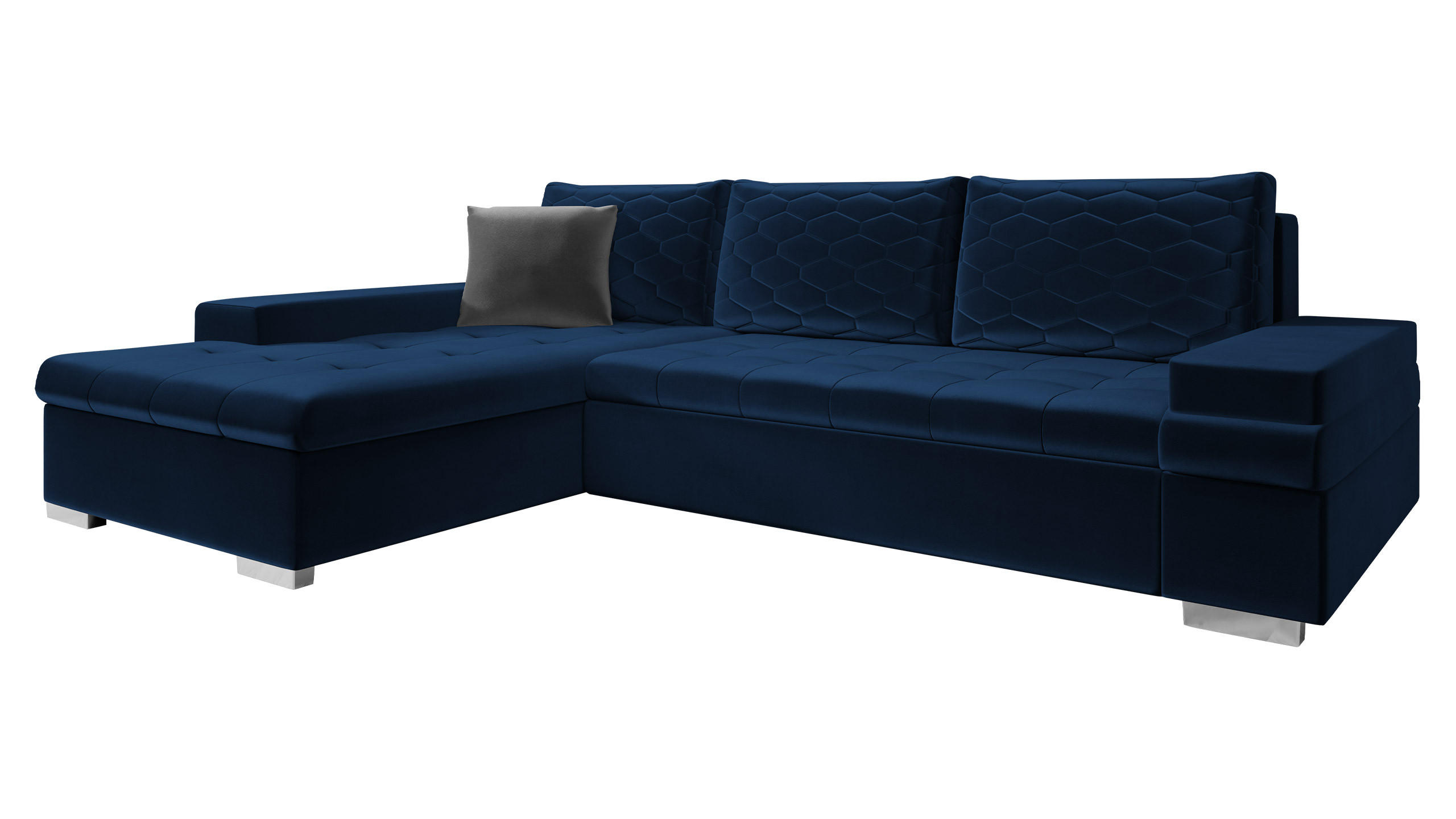 ECKSOFA Bangkok Mini Premium - Silberfarben/Dunkelblau, Holz/Textil (274/182cm) - MIRJAN24