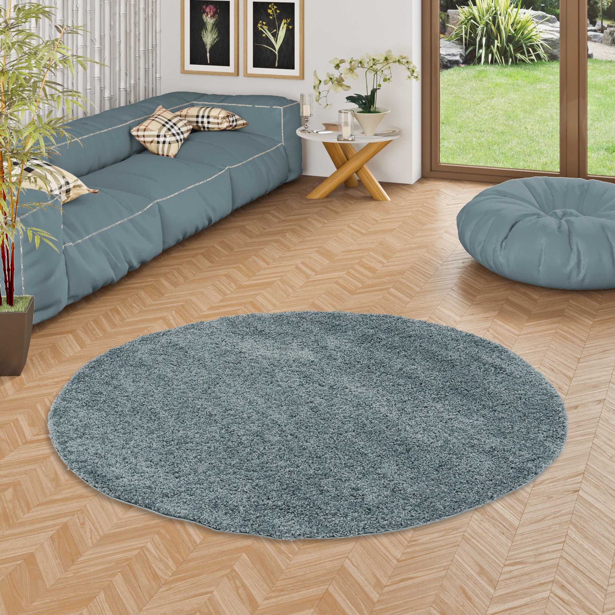 HOCHFLOR LANGFLOR SHAGGY TEPPICH FLUFFY RUND - Blau, Textil (200/200cm) - Pergamon