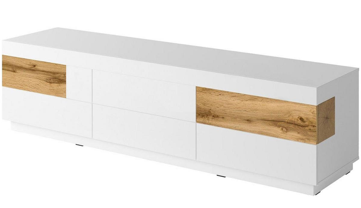 LOWBOARD Silke weiß Hochglanz / Wotan Eiche 206 / 50,5 / 53,6cm - Eichefarben/Weiß, Holz/Holzwerkstoff (206/53.6/50.5cm) - Feldmann-Wohnen