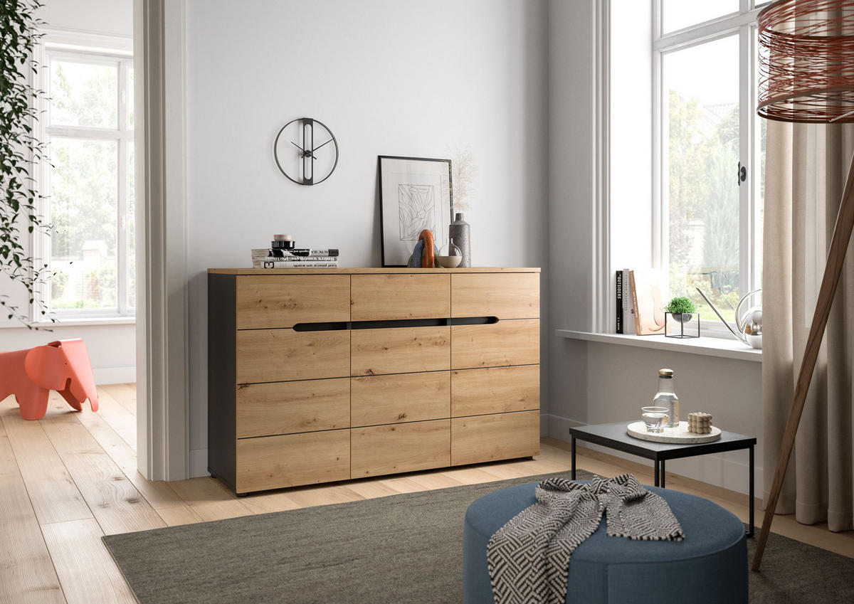 KOMMODE CANU (B/H/T: ca. 130/81/41 cm) in Basalt grau/Artisan Nachbildung - Grau, Holzwerkstoff (130/81/41cm)