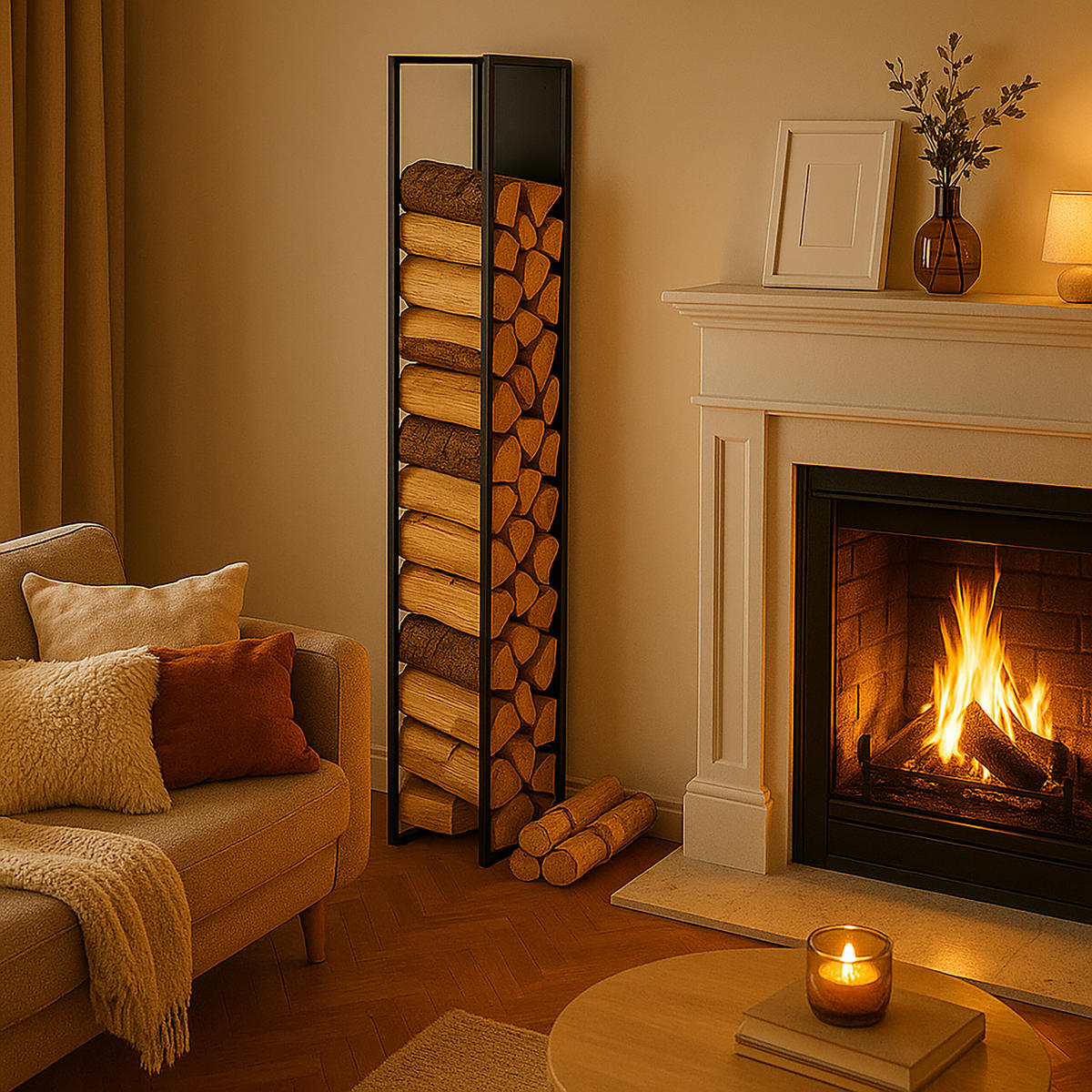 KAMINHOLZREGAL - Schwarz, Metall (25/160/25cm) - Relaxdays