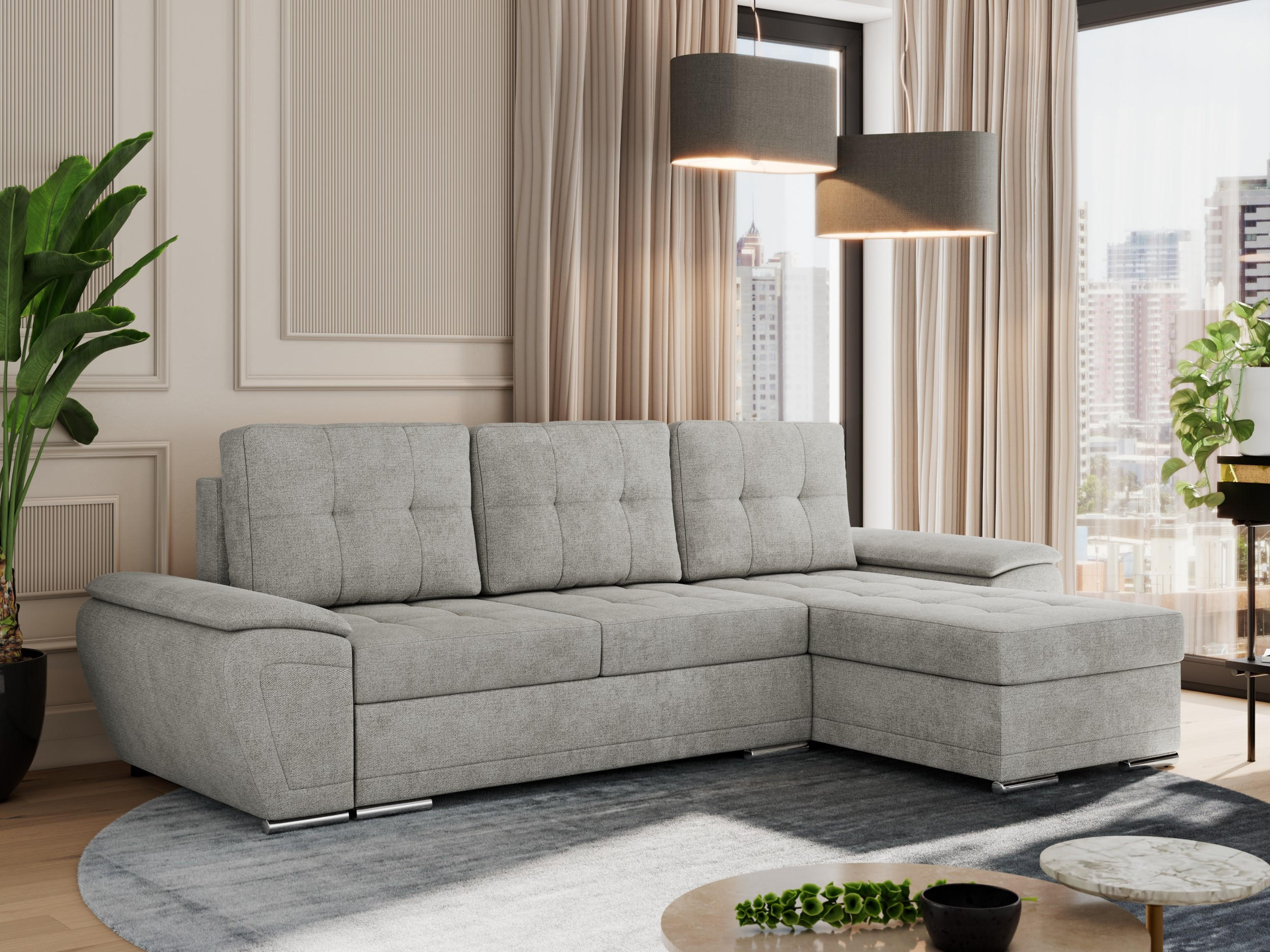 ECKSOFA UMBRIA L Hellgrau Stukture - Hellgrau/Grau, Textil (271/157cm) - MKS