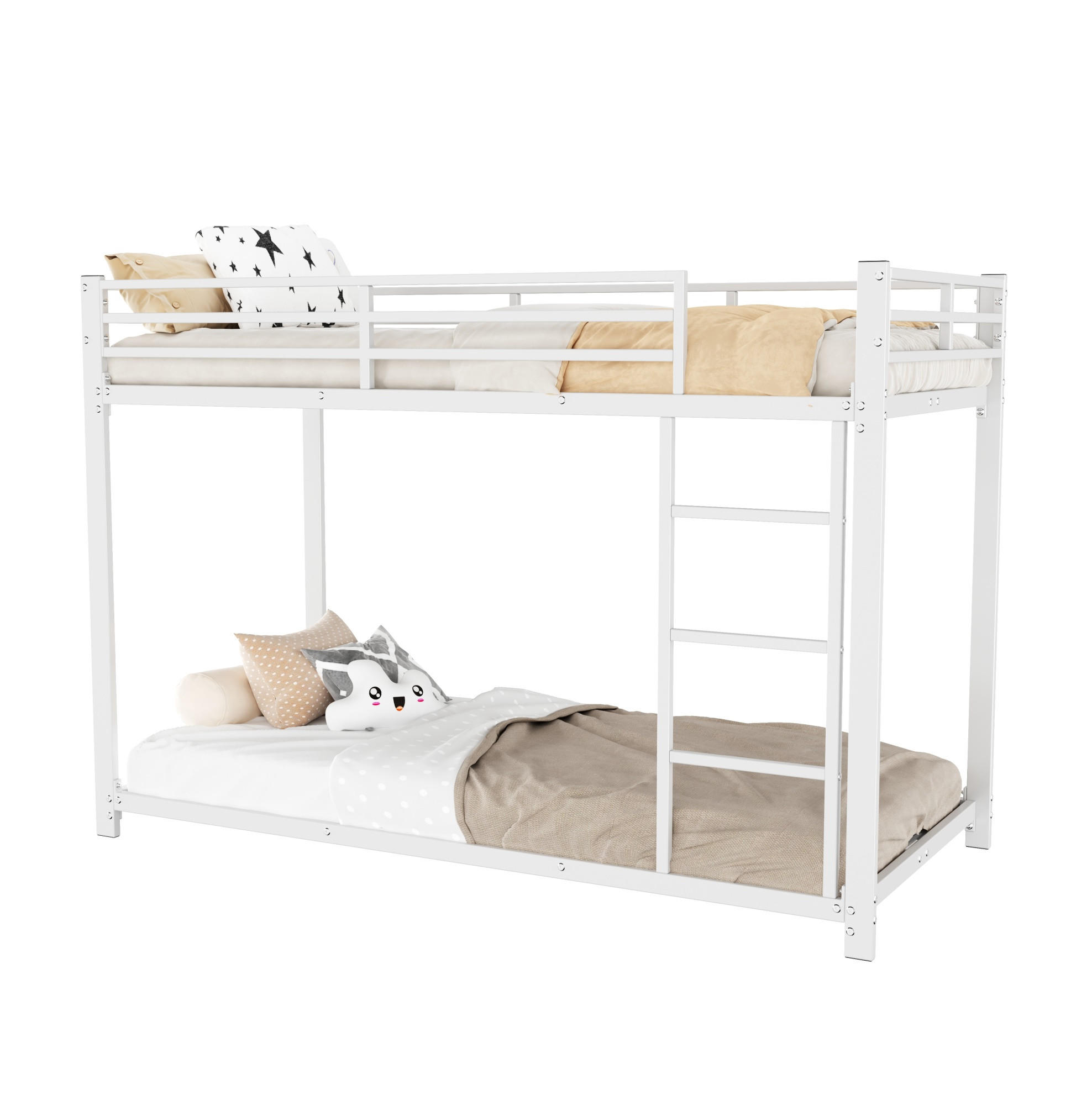 ETAGENBETT 90/200 cm Weiß aus Metall für Kinder mit Sicherheitsleisten - Weiß, Metall (90/200cm) - Flora Grace