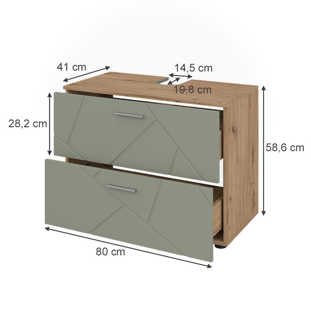 WASCHBECKENUNTERSCHRANK Irma Salbeigrün 80 x 58.6 cm mit Schubladen - Salbeigrün/Hellgrau, Holzwerkstoff (80/58.6/41cm) - Vicco
