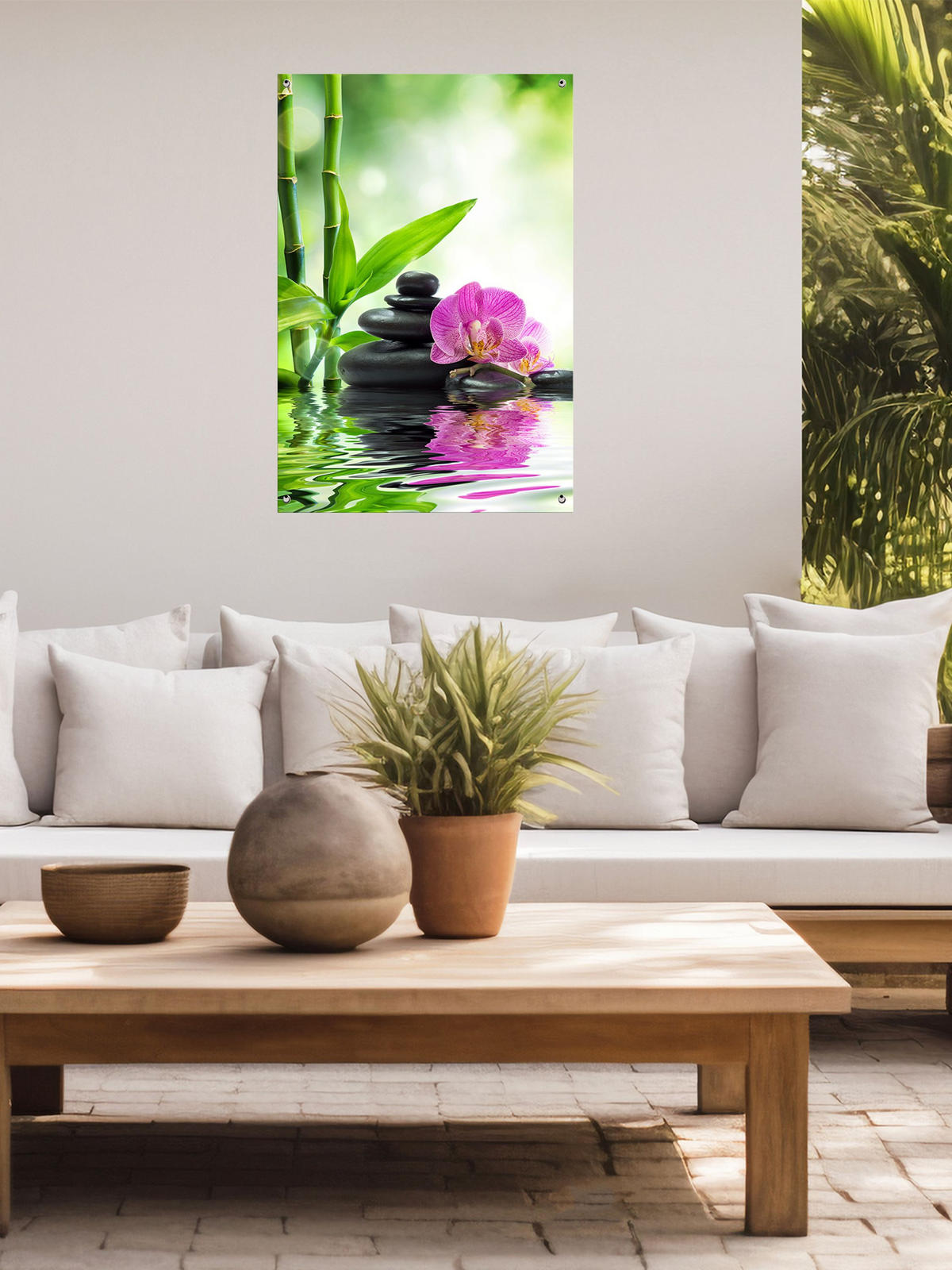 GARTEN-POSTER 90x60 cm Gartendeko: Zen - Rosa, Kunststoff (60/90/2cm) - artissimo