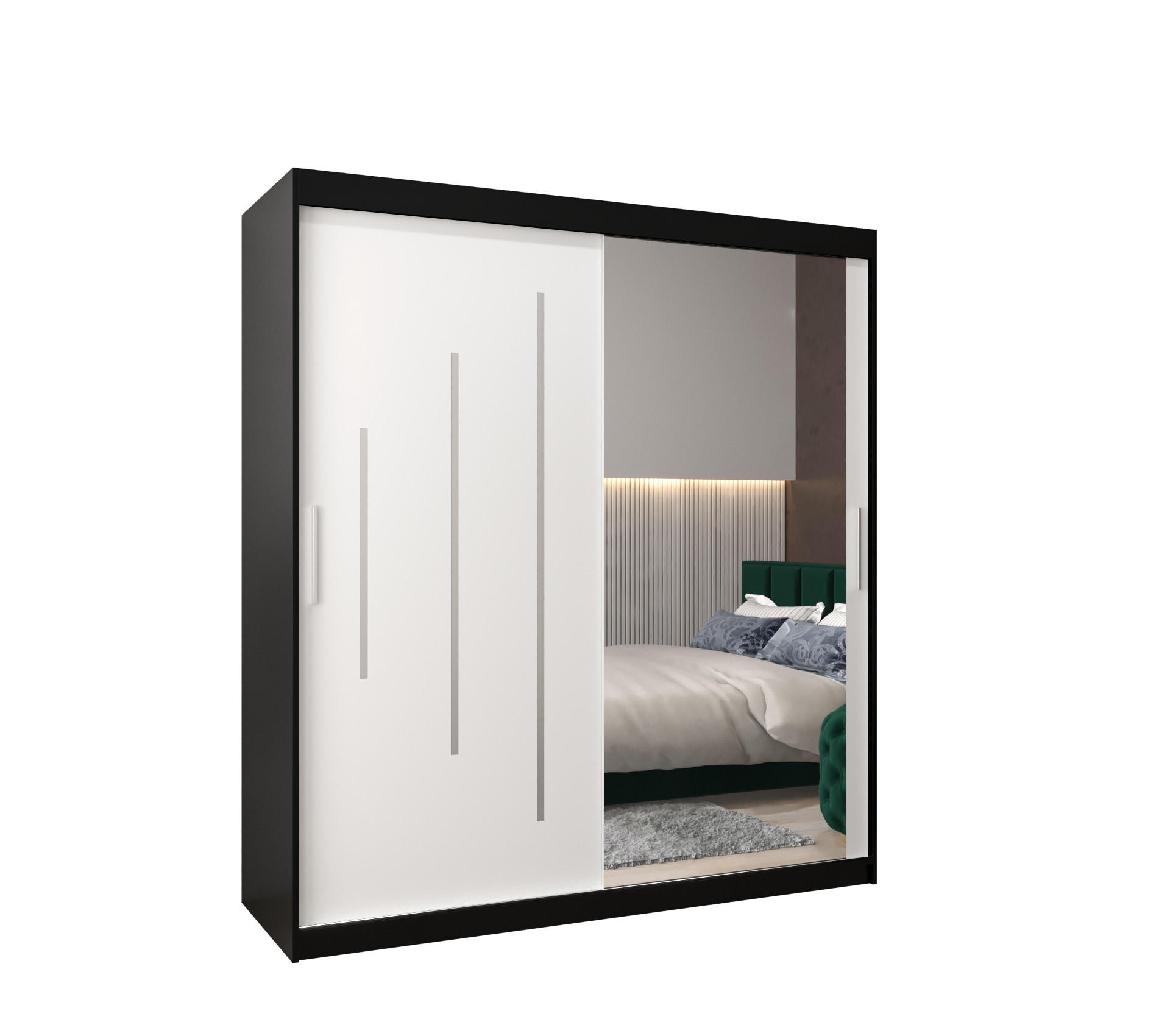 SCHWEBETÜRENSCHRANK 200/180/62 2-türig - Silberfarben/Schwarz, Holz/Kunststoff (180/200/62cm) - Abiks Möbel