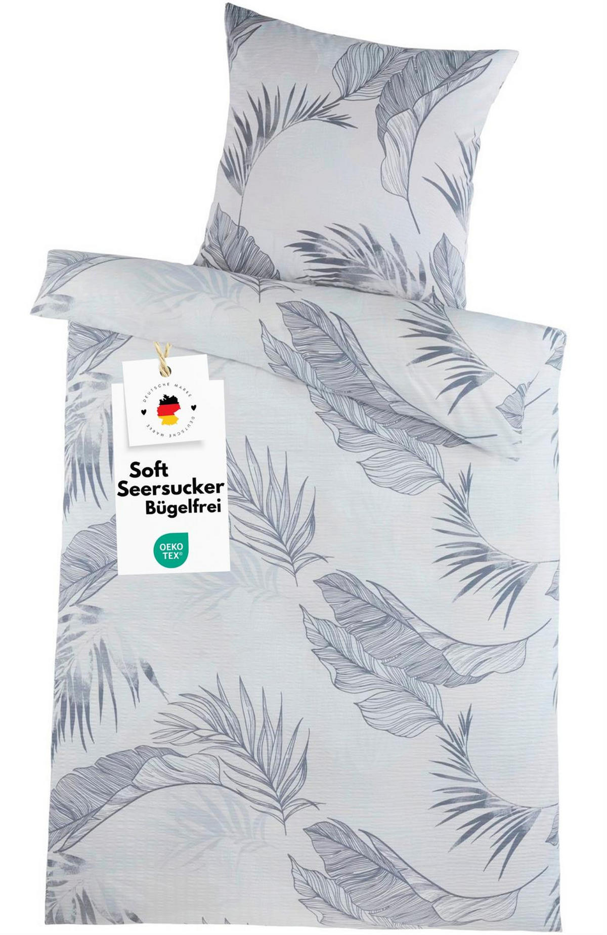 SEERSUCKER-BETTWÄSCHE 135x200 Blumen Sommer Bettbezug Bügelfrei aus Mikrofaser Bettbezüge Grau Blau - Grau, Textil (135/200cm) - Carpe Sonno