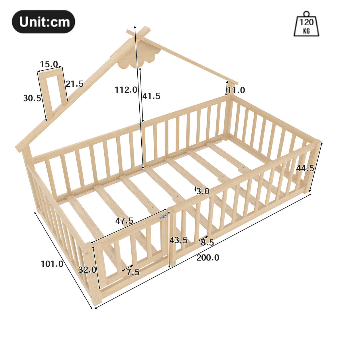 FLACHBETT 90/190 cm Natur Kiefernholz mit Geländer und Schloss - Naturfarben, Holz (90/190cm) - OKWISH