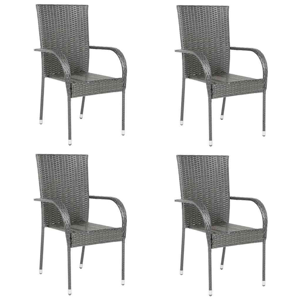 GARTENSTÜHLE Stapelbar 4 Stk. Grau Poly Rattan - Grau, Holz (55.5/95/53.5cm) - furnicato