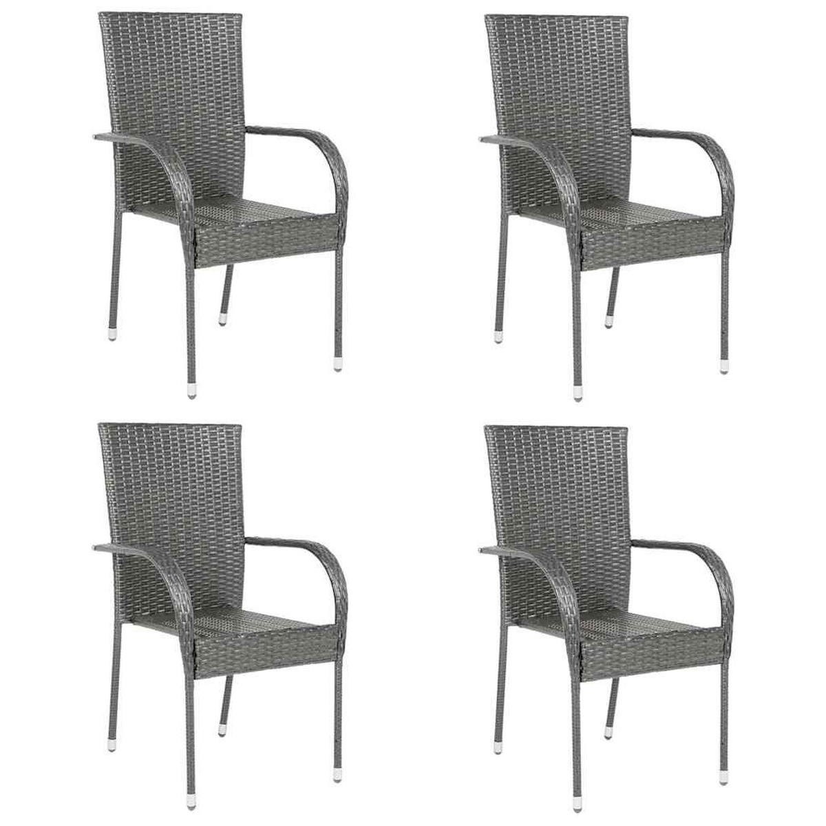 GARTENSTÜHLE Stapelbar 4 Stk. Grau Poly Rattan - Grau, Holz (55.5/95/53.5cm) - furnicato