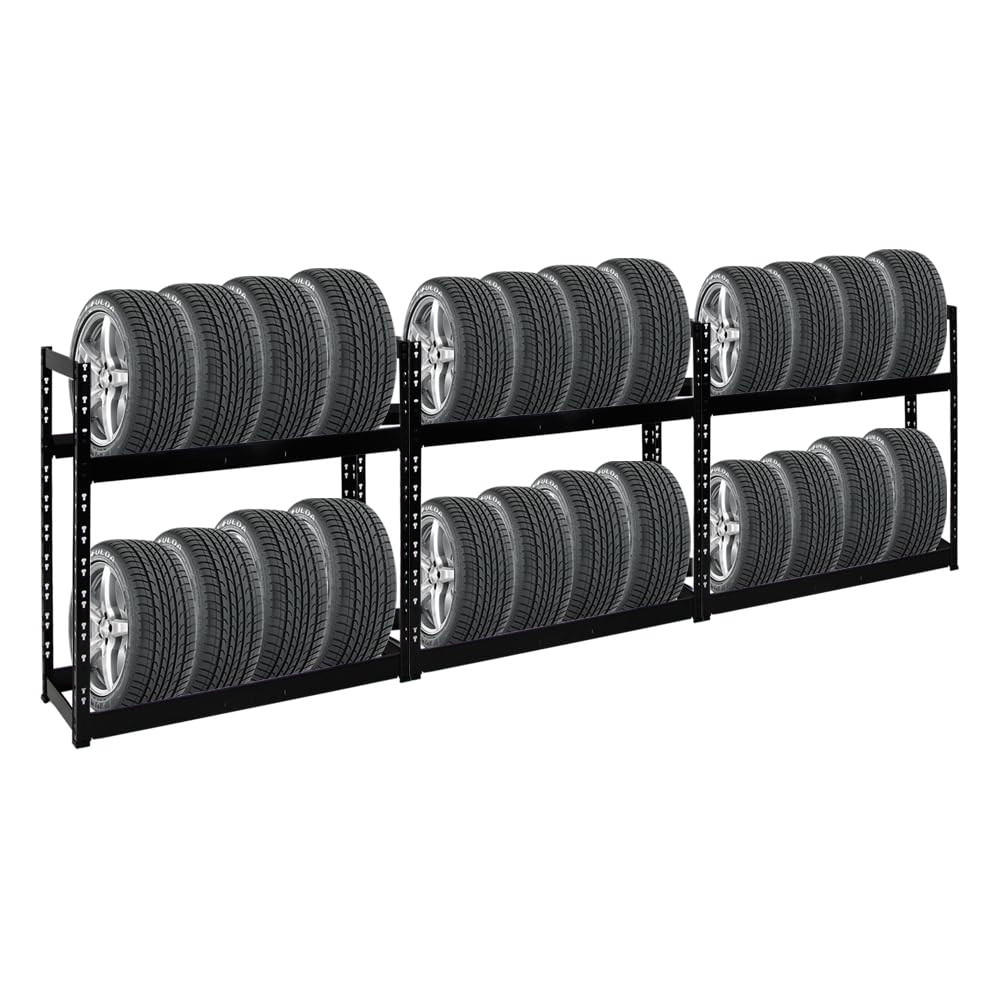 REIFENREGAL Tiger 3er-Set mit 3x 100x110x35 cm 150 kg Fachlast bis zu 24 Reifen mit Ebenen Schwarz - Schwarz, Metall (330/100/35cm) - PROREGAL