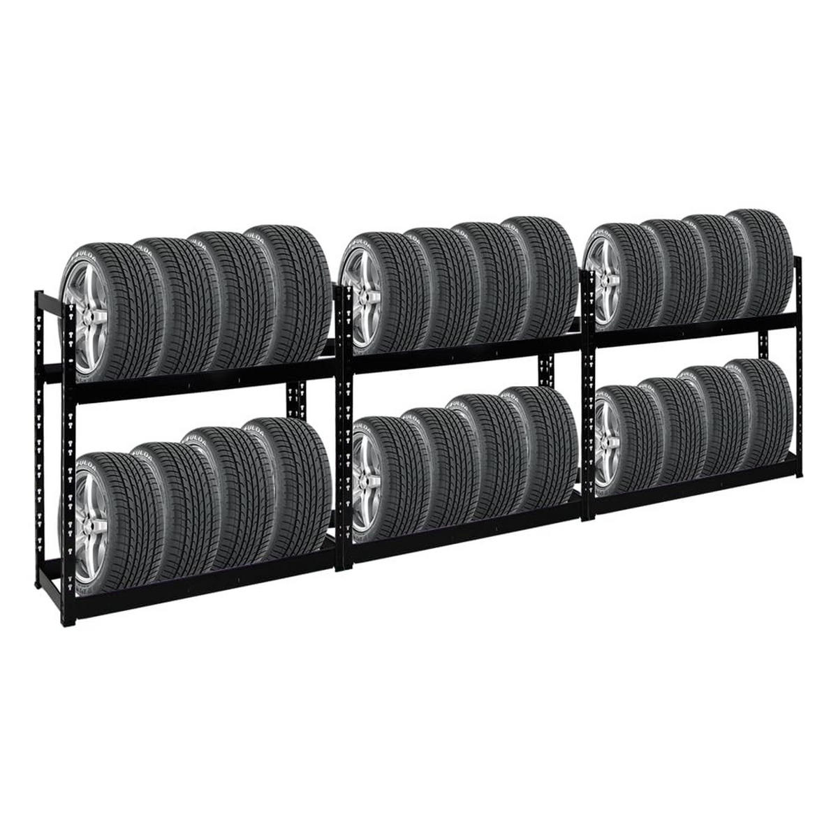 REIFENREGAL Tiger 3er-Set mit 3x 100x110x35 cm 150 kg Fachlast bis zu 24 Reifen mit Ebenen Schwarz - Schwarz, Metall (330/100/35cm) - PROREGAL