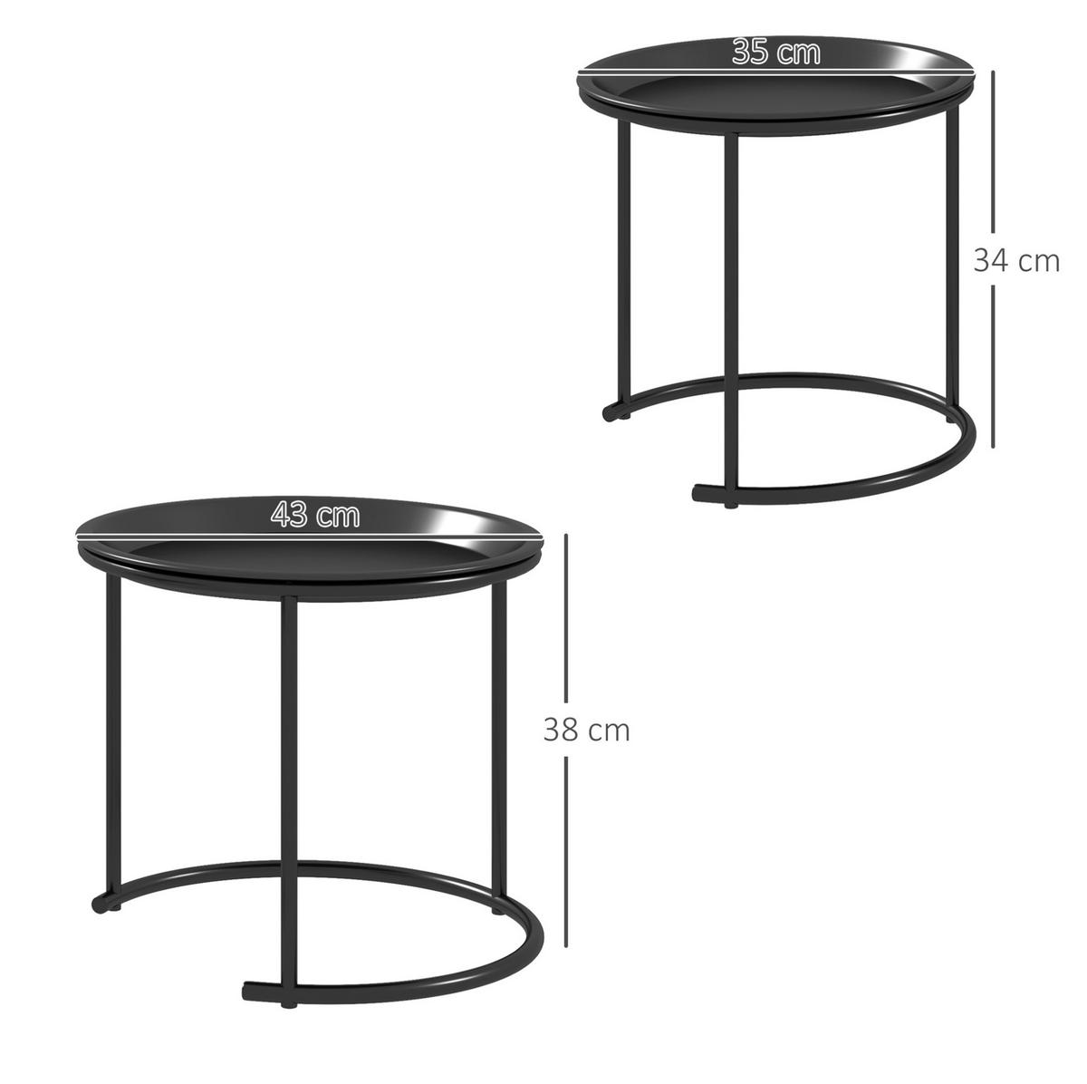 BEISTELLTISCH-SET Ø43/35 cm mit abnehmbaren Tabletts, stapelbar, Stahl, Schwarz - Schwarz, Metall (43/43/38cm) - Modfu