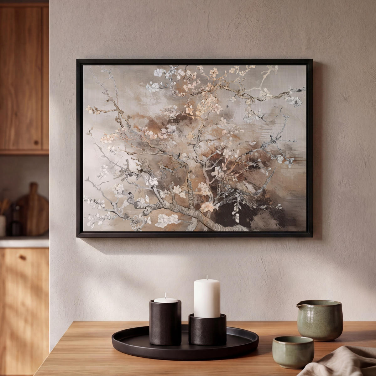 LEINWAND Bilder mit Rahmen - Mandelblüte - Kunst - Van Gogh - Beige - Abstrakt - 40x30 - Braun, Textil (40/30cm) - MuchoWow