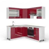 ECKKÜCHE Fame-Line Bordeaux Hochglanz/Weiß 160 x 60 cm ohne AP - Bordeaux/Weiß, Holzwerkstoff (190/81.6/46cm) - Vicco
