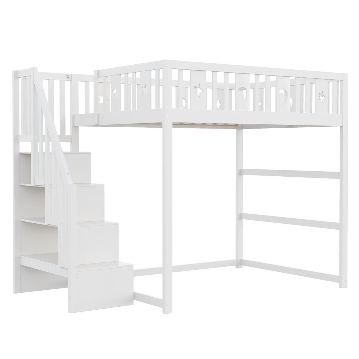 HOCHBETT aus Kiefernholz 140x200 cm Weiß mit Stauraumtreppe und Sofabereich - Weiß, Holzwerkstoff (140/190cm) - IVMEU